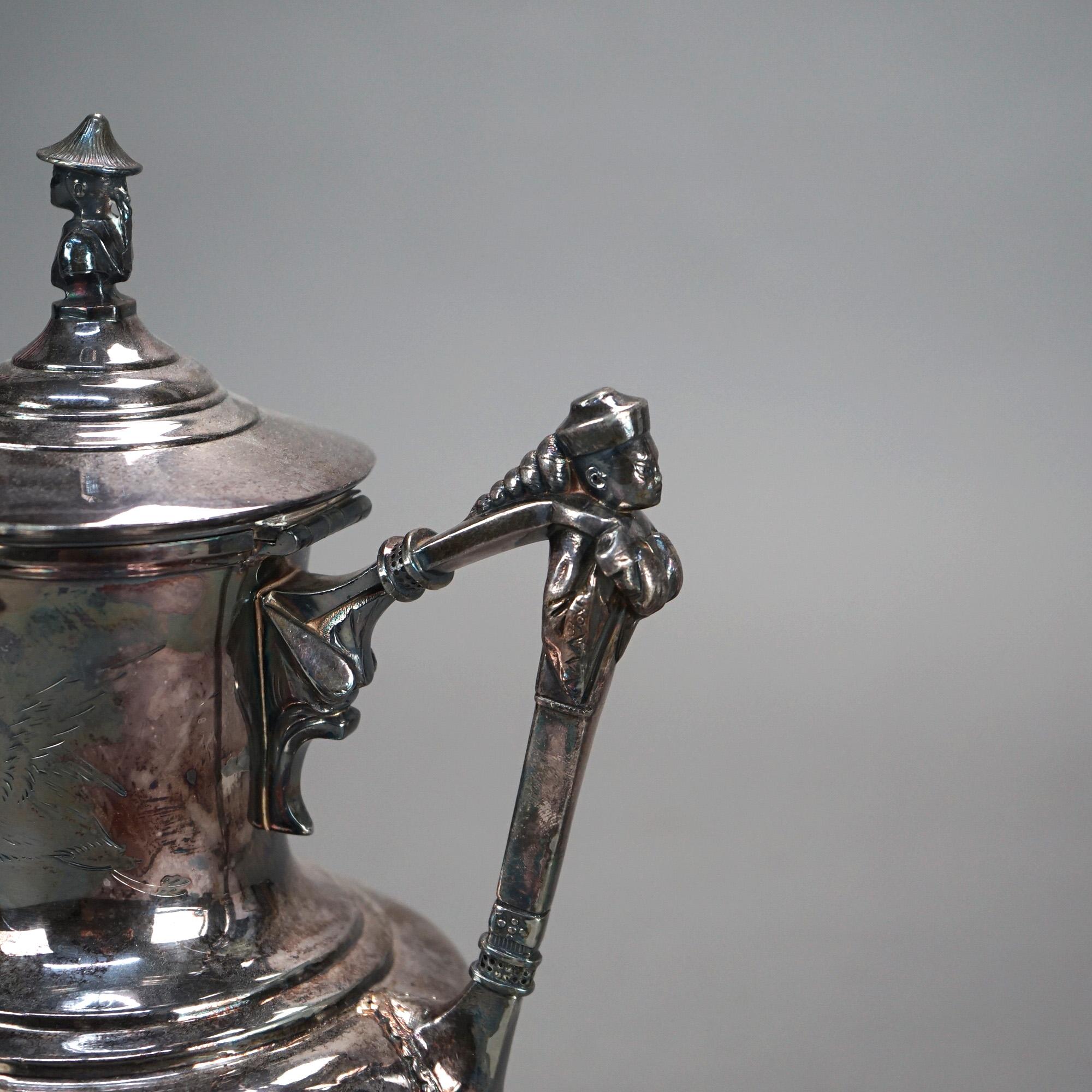 Plaqué argent Théière ancienne en métal argenté figuratif et pieds de griffes C1890 en vente
