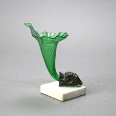 Antique Figural Cornucopia Green Glass Vase C1890