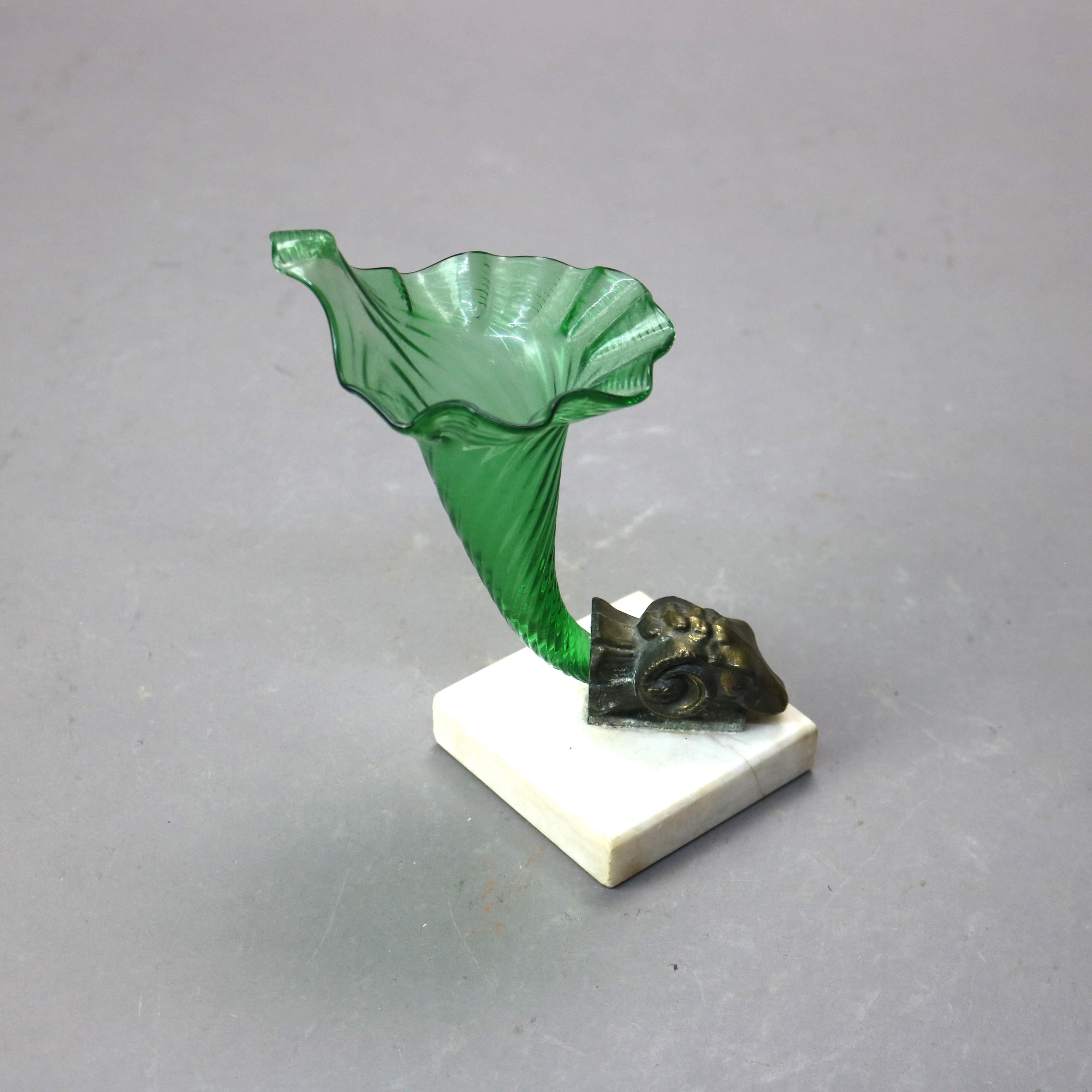 Antique Figural Cornucopia Green Glass Vase C1890 In Good Condition In Big Flats, NY