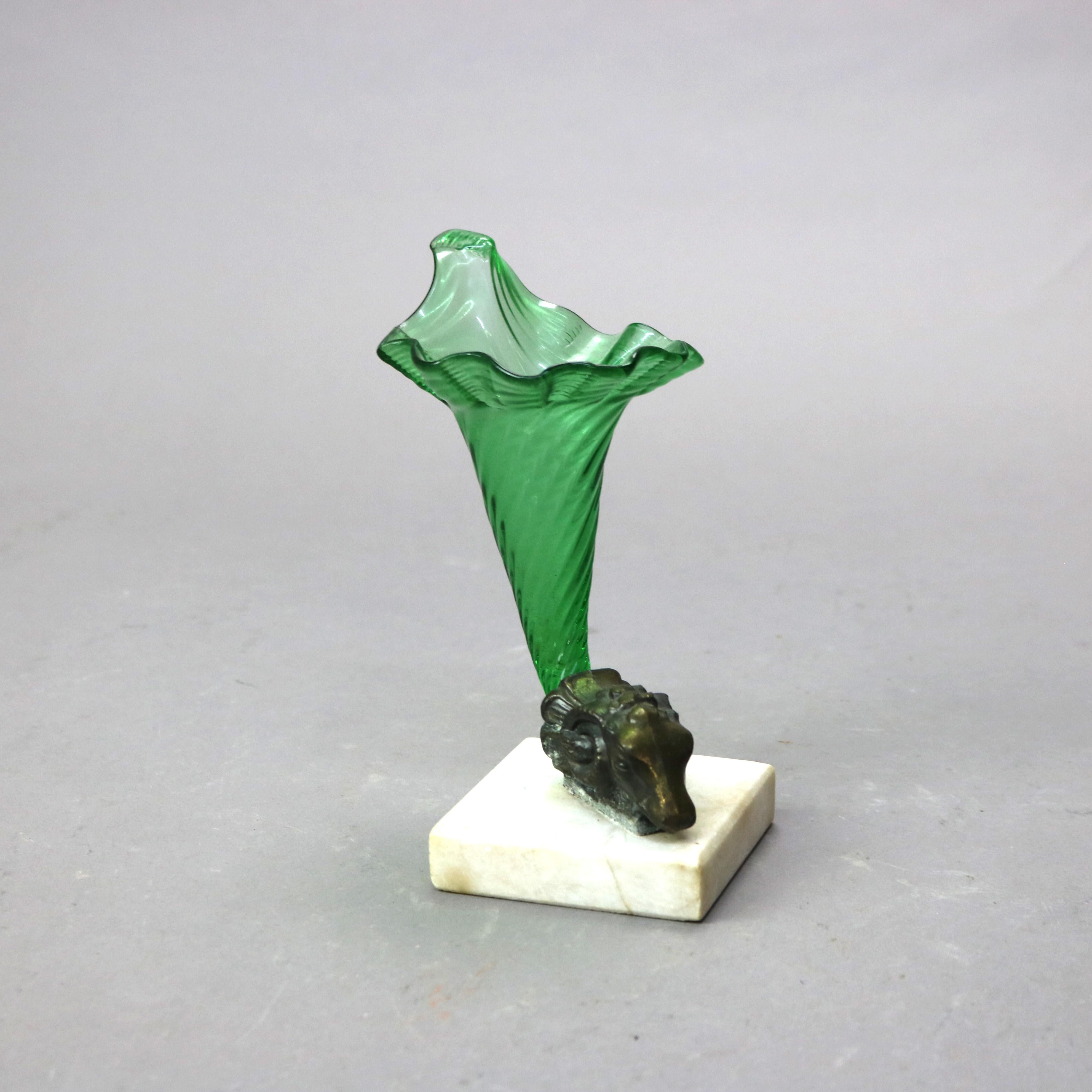 19th Century Antique Figural Cornucopia Green Glass Vase C1890