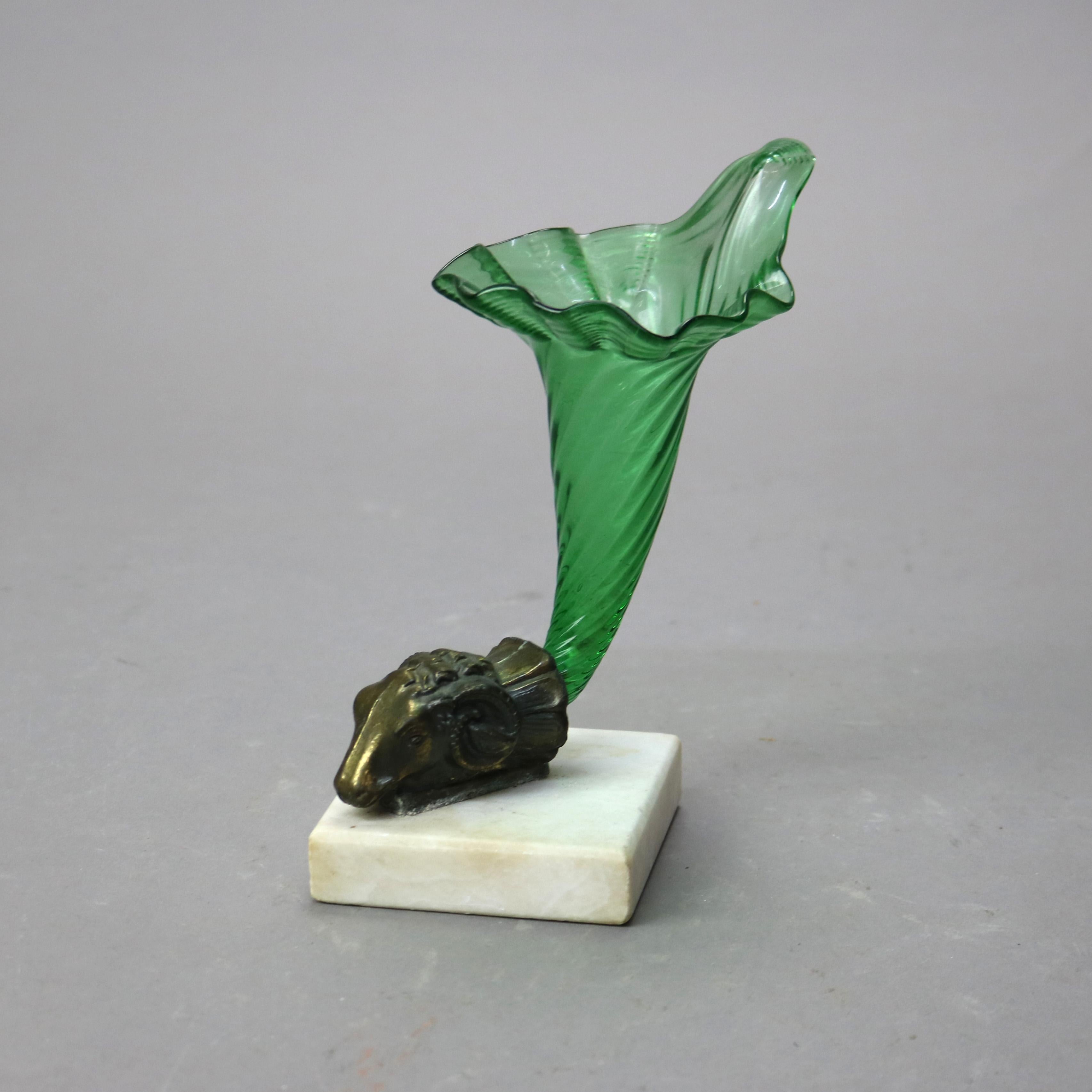 Antique Figural Cornucopia Green Glass Vase C1890 1
