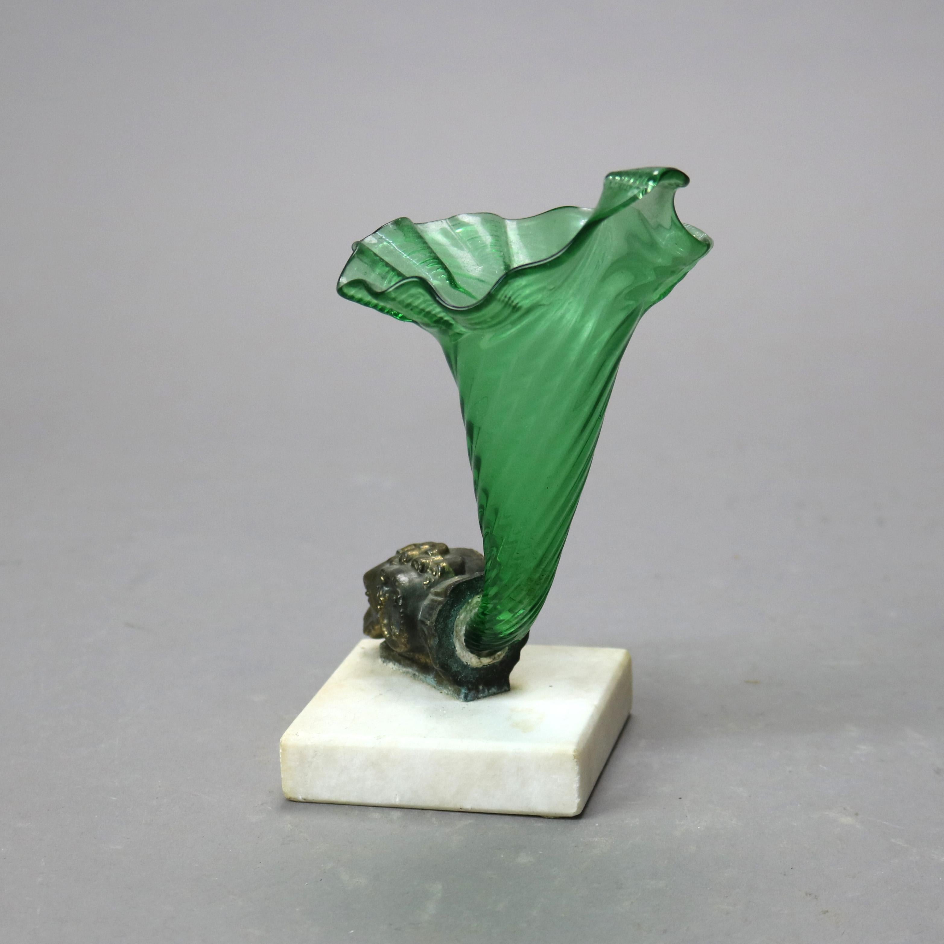Antique Figural Cornucopia Green Glass Vase C1890 2