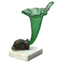 Antique Figural Cornucopia Green Glass Vase C1890