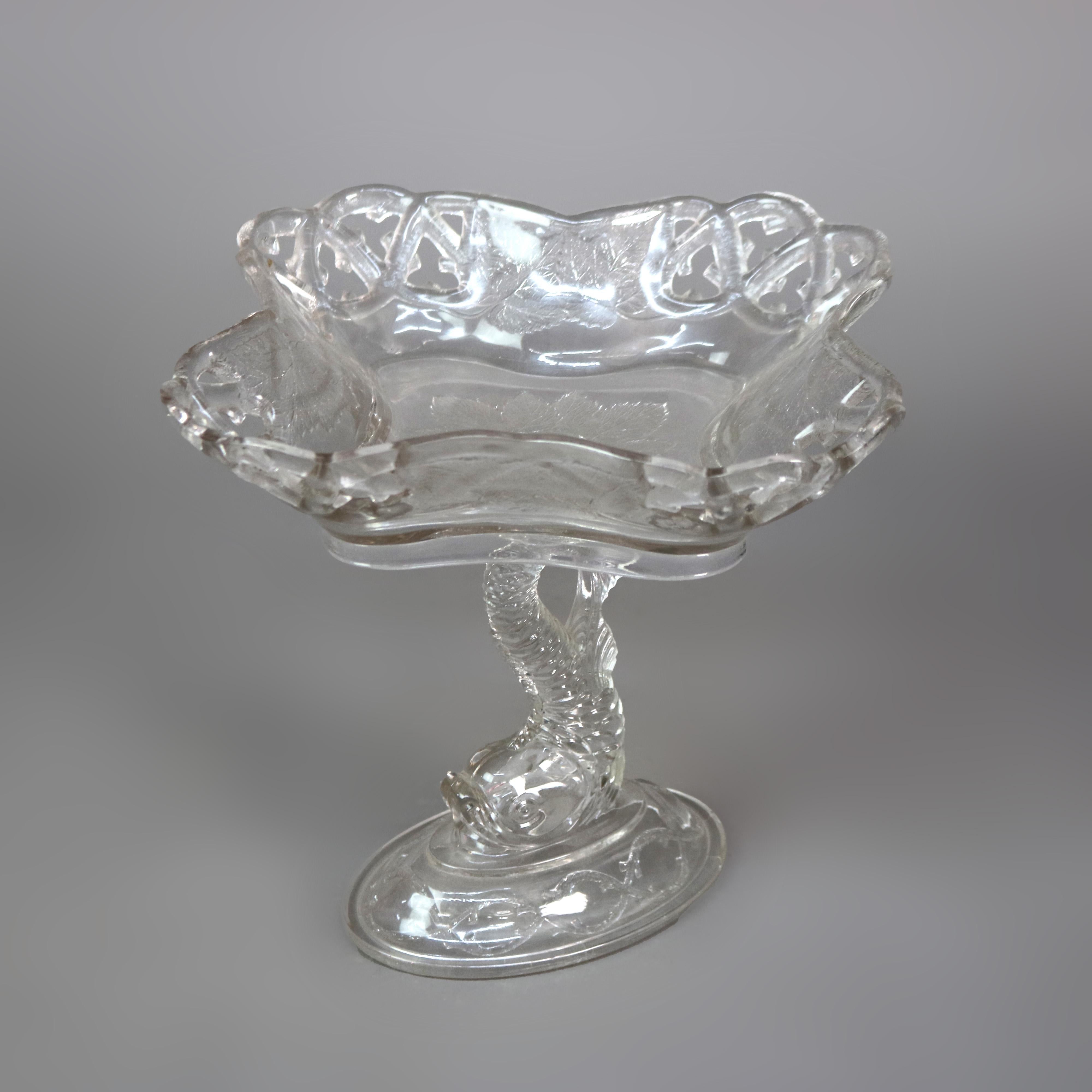Ancienne compote en verre pressé Figural Dolphin C1930 Bon état - En vente à Big Flats, NY