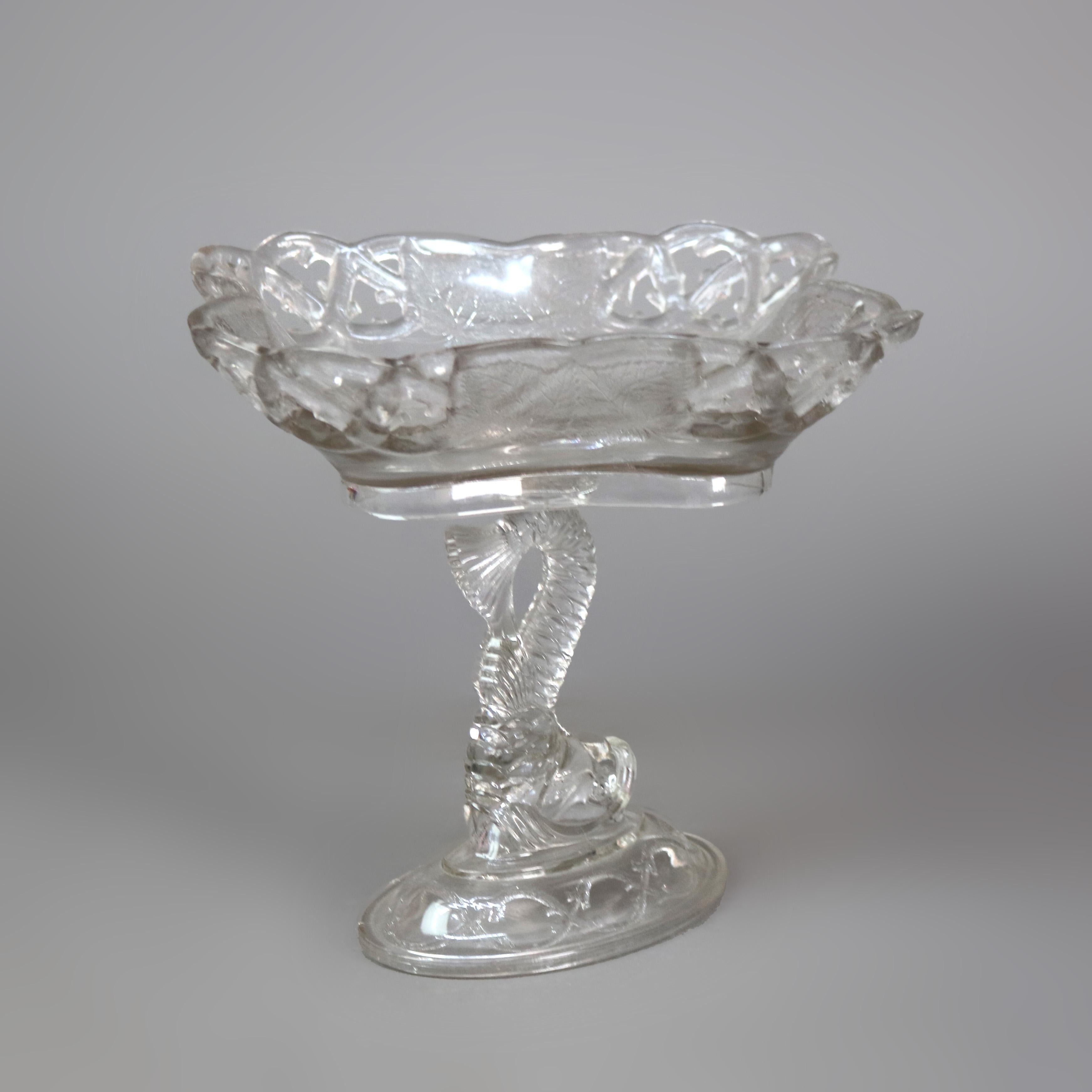 Verre Ancienne compote en verre pressé Figural Dolphin C1930 en vente