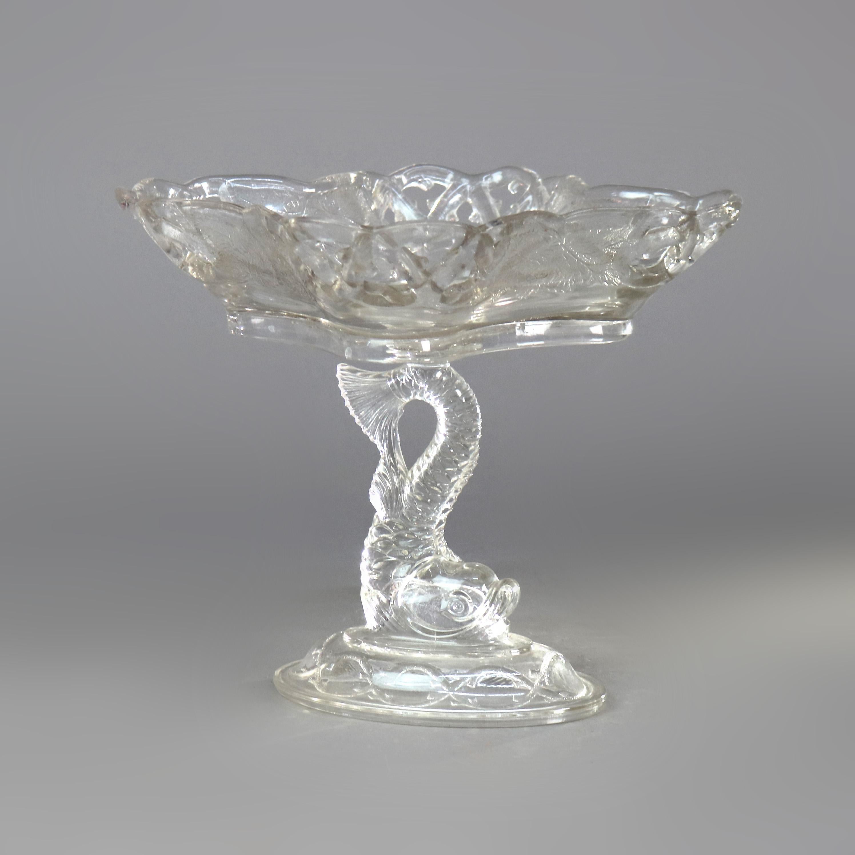 Ancienne compote en verre pressé Figural Dolphin C1930 en vente 1
