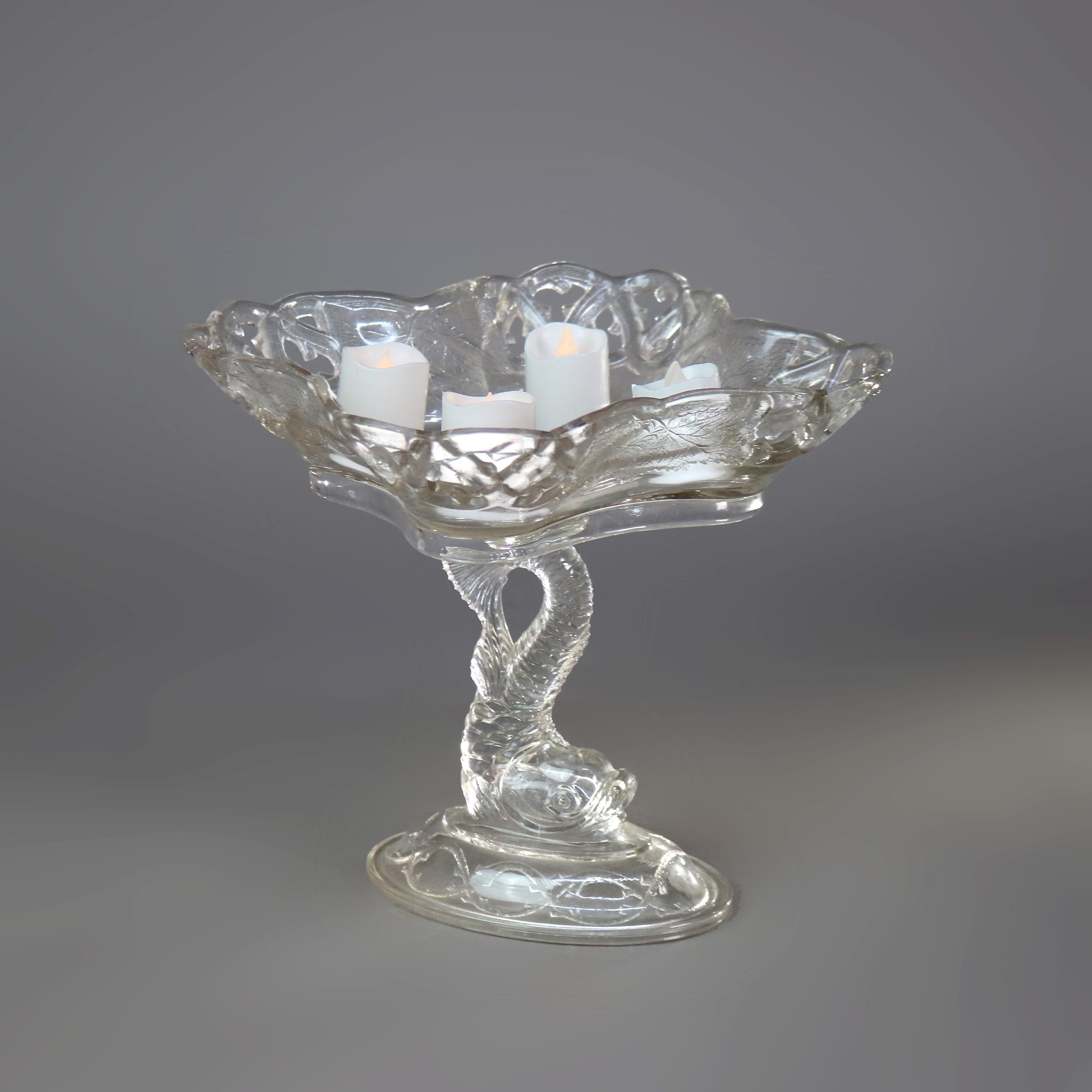 Ancienne compote en verre pressé Figural Dolphin C1930 en vente 2