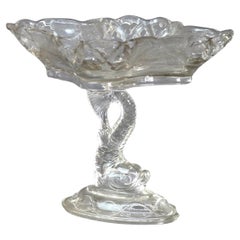 Antique Figural Dolphin Pressed Glass Compote C1930