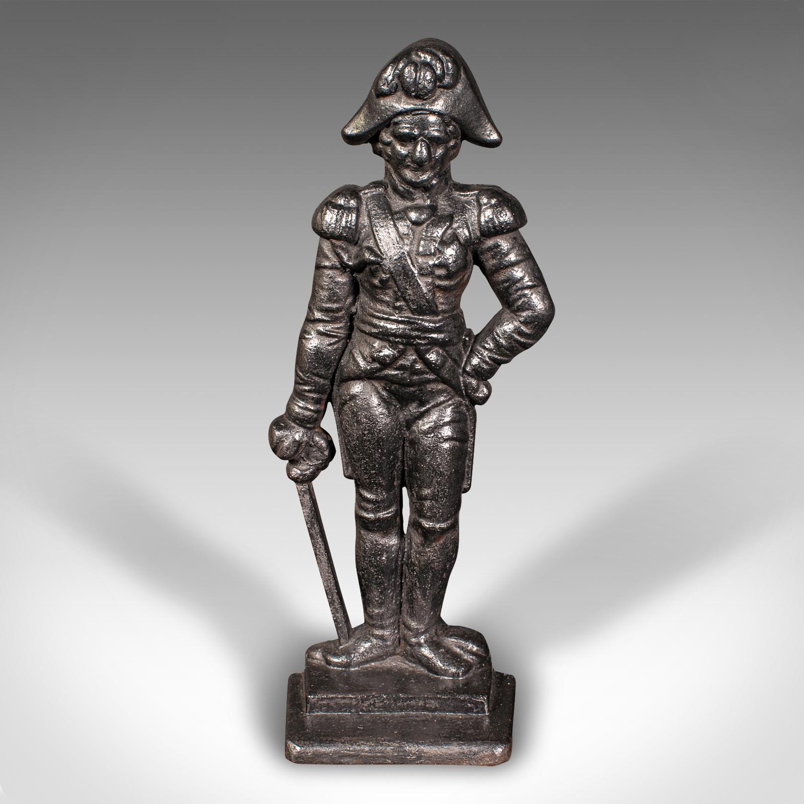 
This is an antique figural doorstop. An English, cast iron Lord Nelson door keeper, dating to the Regency period, circa 1820.

Fascinating historical figure, with a substantial form
Displays a desirable aged patina and in good order
Quality cast