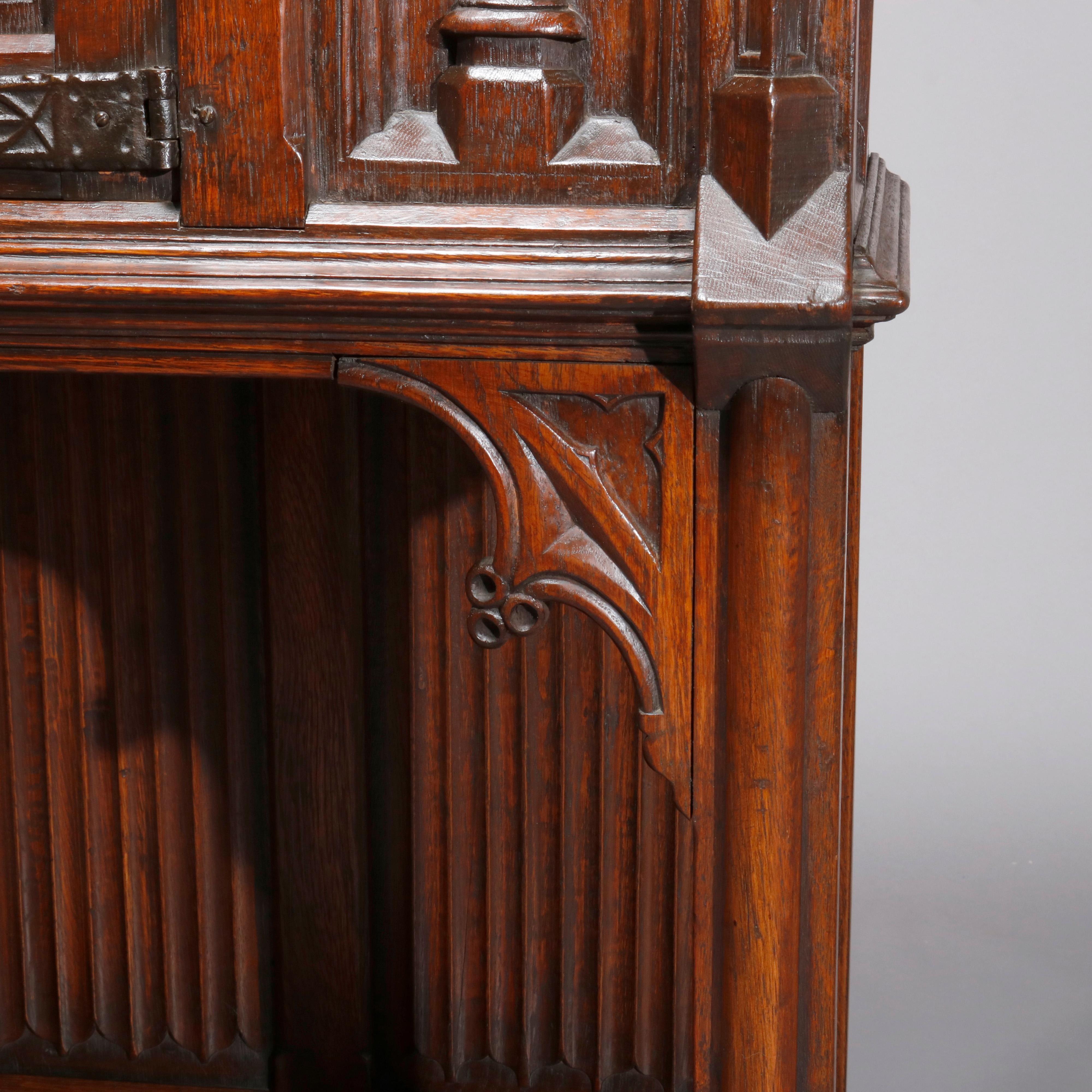 Antique Figural English Gothic Revival Carved Oak Court Cupboard, circa 1890 6