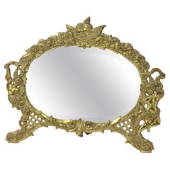 Antique Figural & Floral Gilt Bronze Dresser Mirror C1920