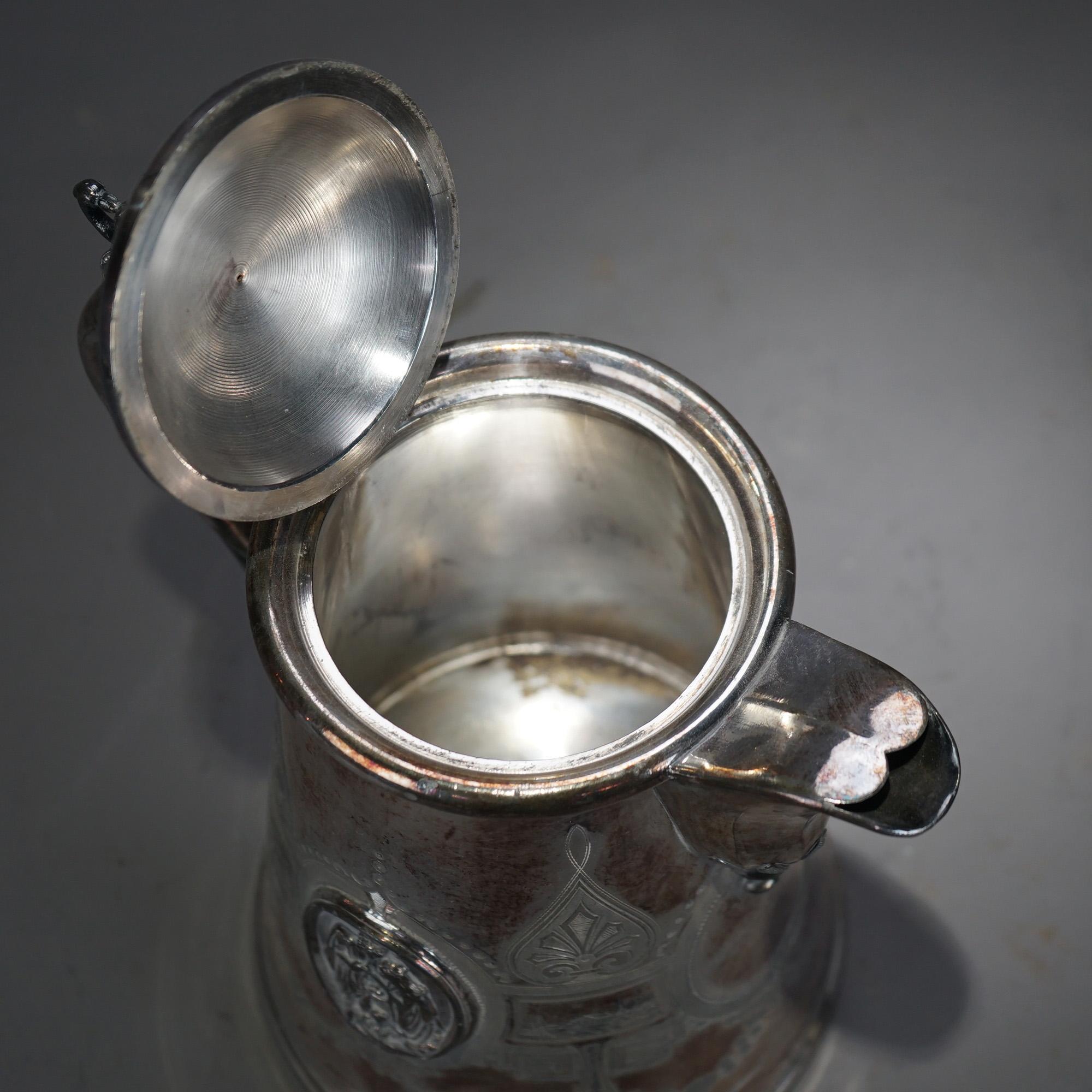 Antique Figural & Foliate Engraved Silver Plated Pitcher C1890 For Sale 6