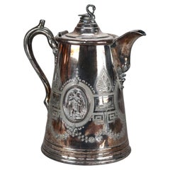 Antique Figural & Foliate Engraved Silver Plated Pitcher C1890