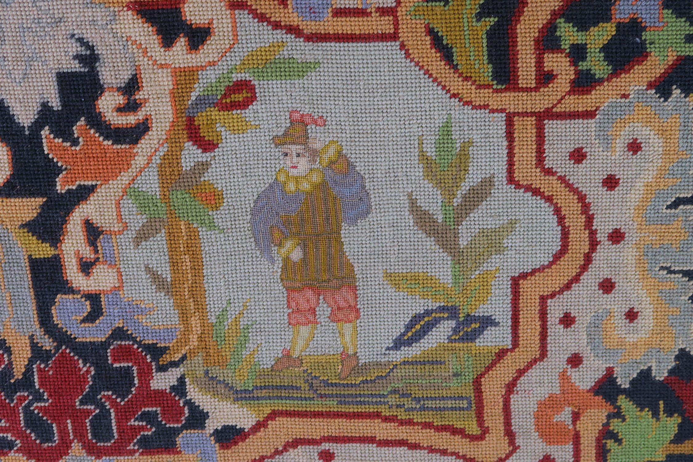German Vintage Figural Folk Art Wool Work. 20th Century