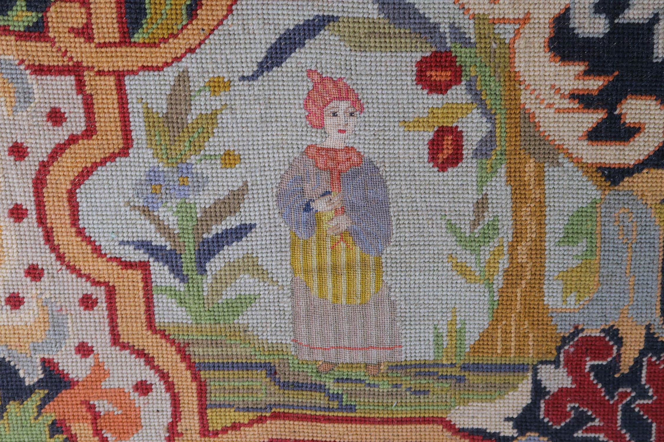 Embroidered Vintage Figural Folk Art Wool Work. 20th Century