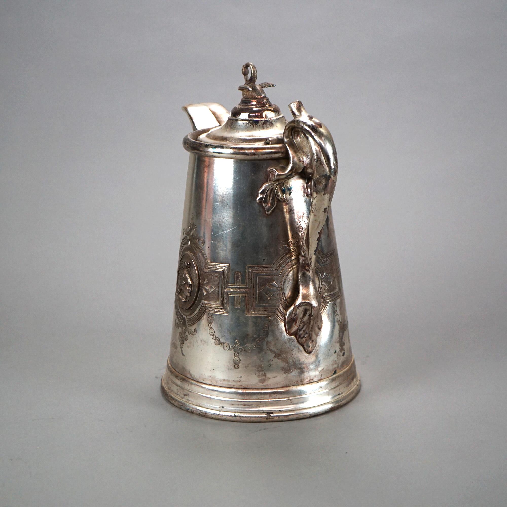 Antica brocca figurata e con piede Rogers Smith placcata in argento C1890 in vendita 5