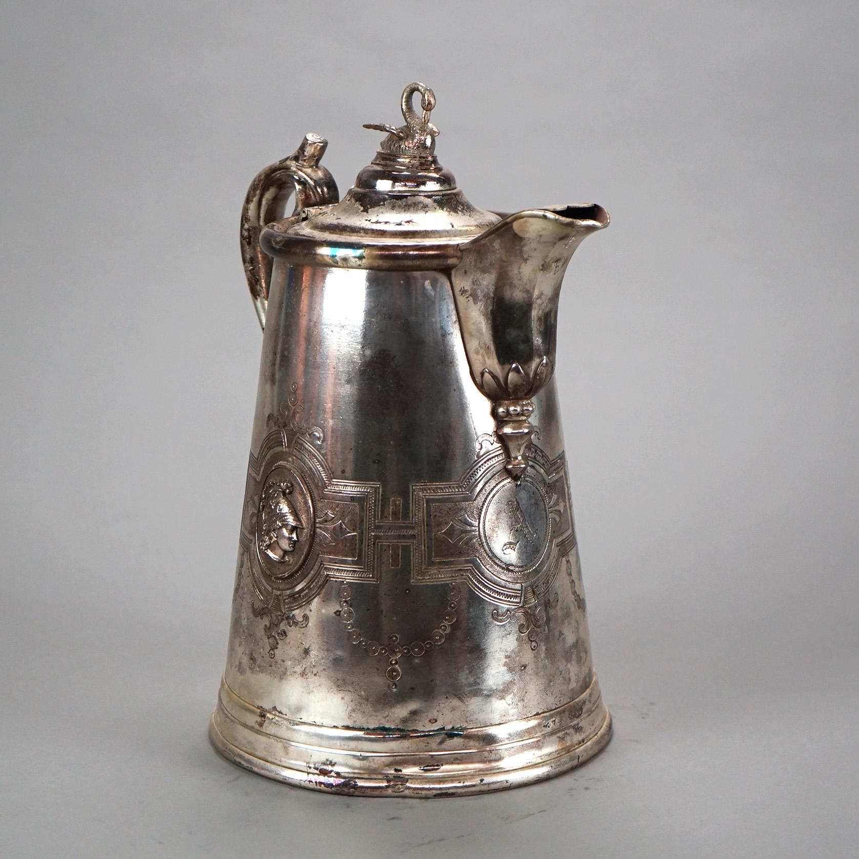 Plaqué argent Pichet Rogers Smith ancien figuratif et sur pied en métal argenté, vers 1890 en vente