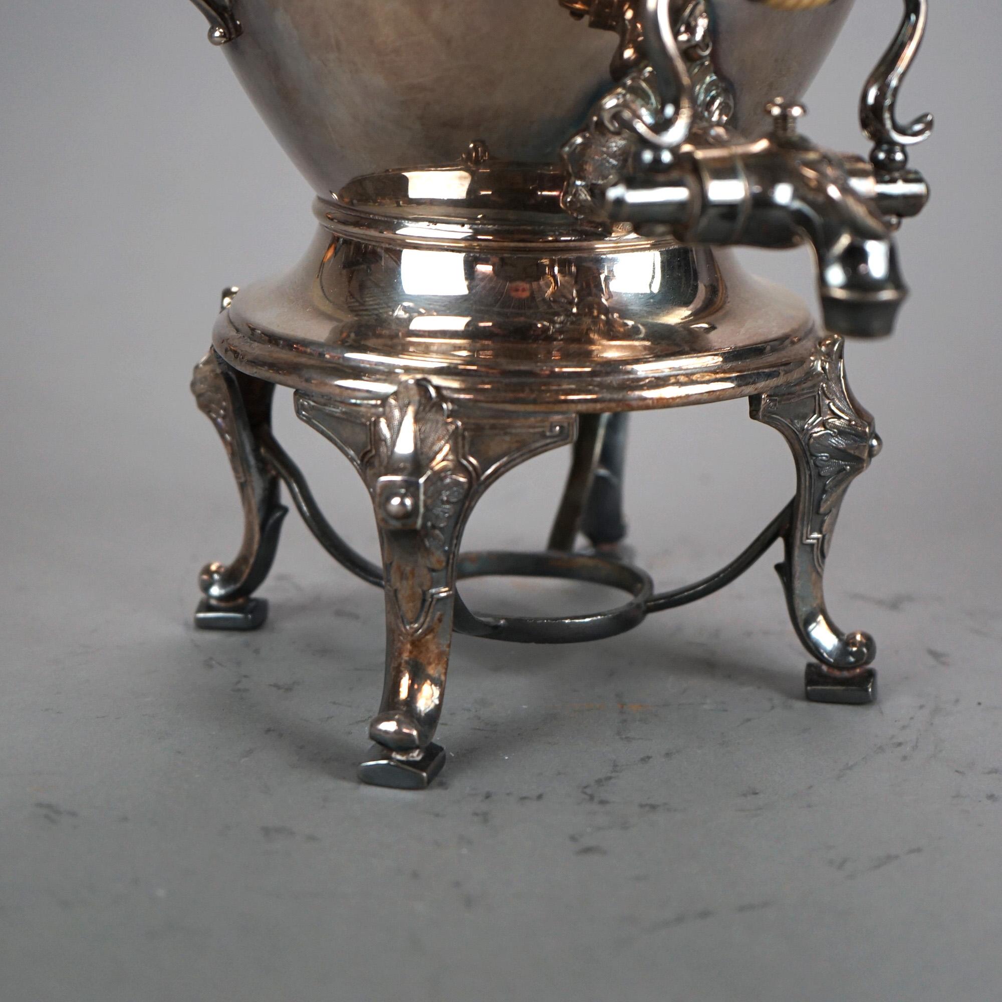Urne Samovar/Tea antique figurative et sur pied en métal argenté, vers 1890 en vente 1