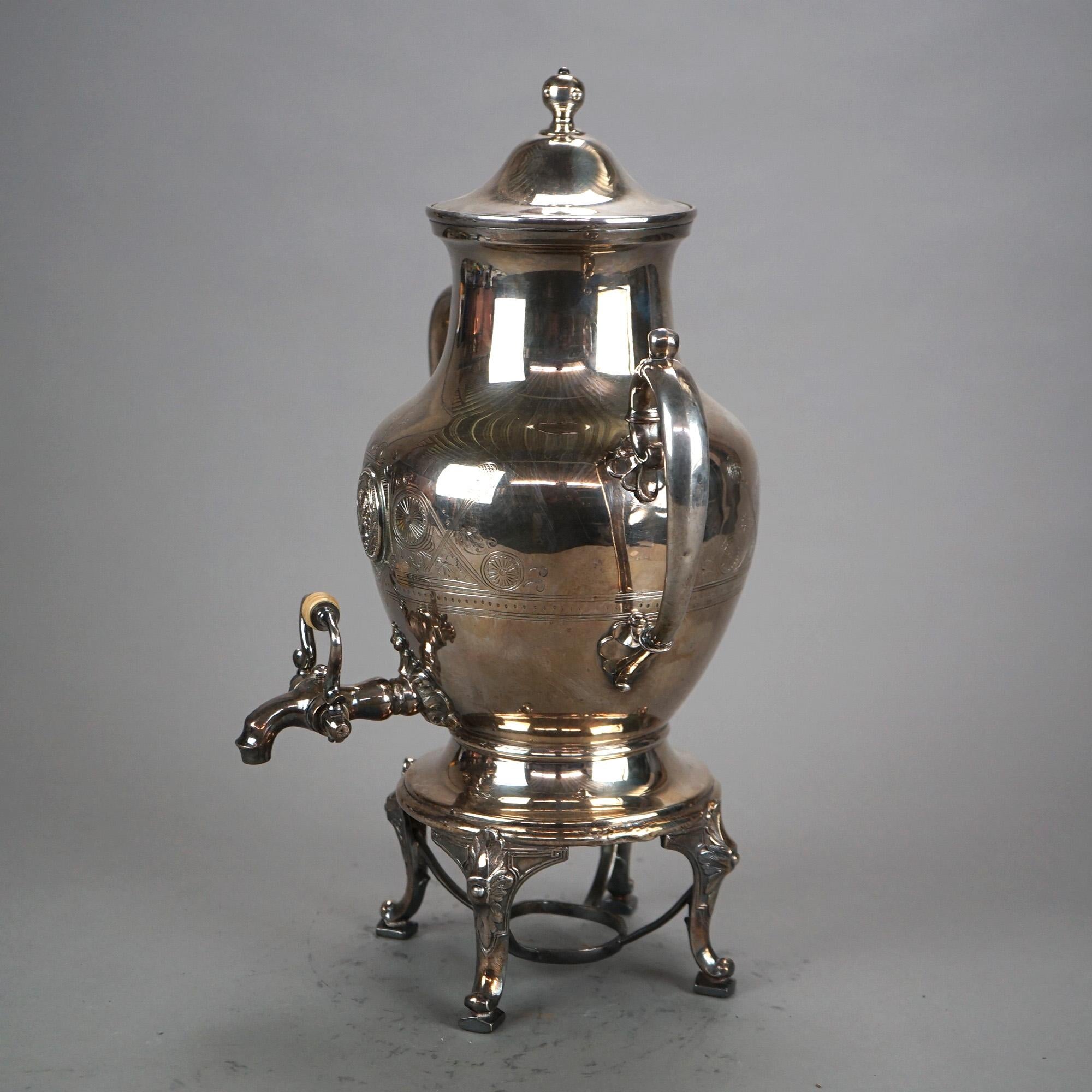 Urne Samovar/Tea antique figurative et sur pied en métal argenté, vers 1890 en vente 2