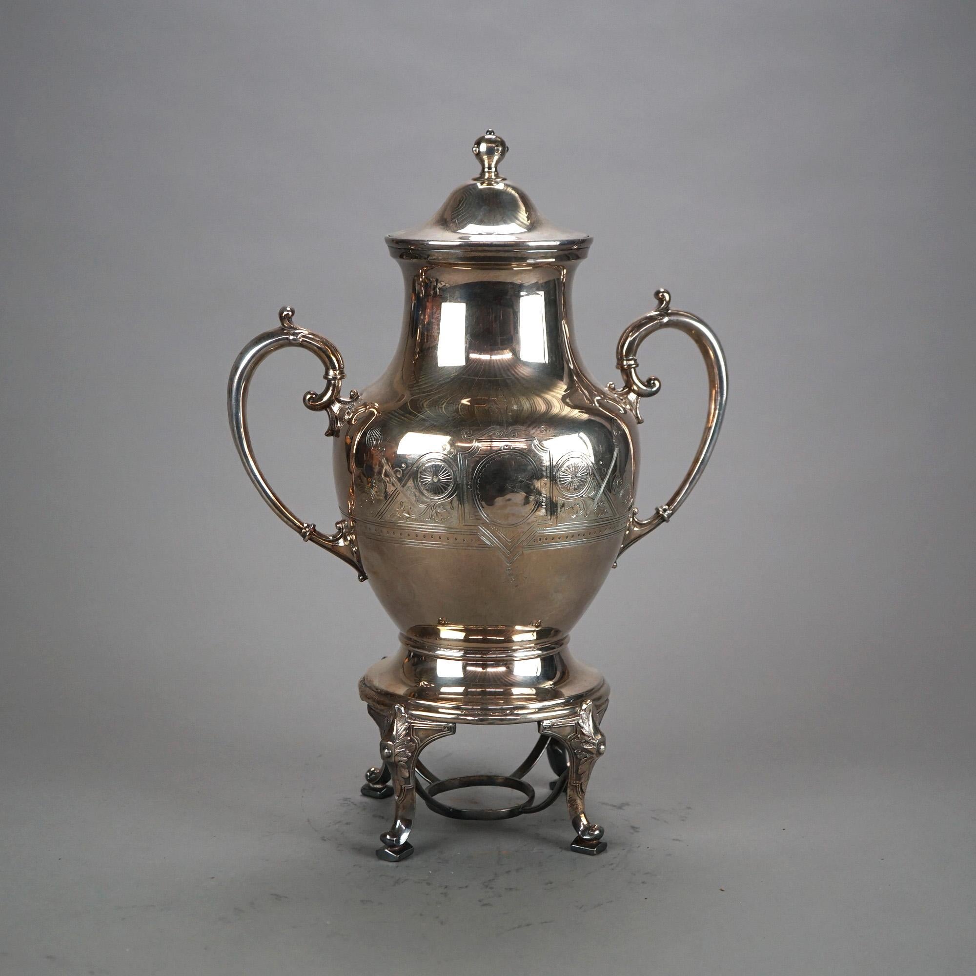Urne Samovar/Tea antique figurative et sur pied en métal argenté, vers 1890 en vente 3