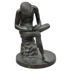 Antique Figural French Bronze Spinario Boy With Thorn 10.5" Sculpture