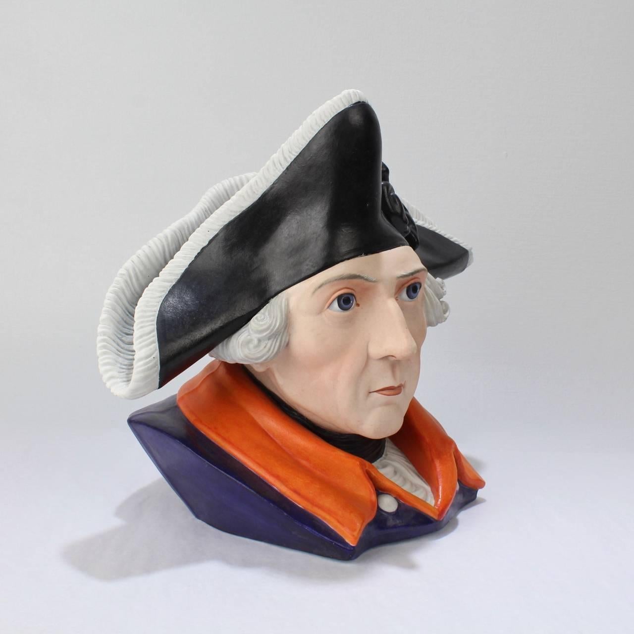 Antiguo Humidificador de Bisque Figurado Alemán del Rey Prusiano Federico el Grande en venta 2