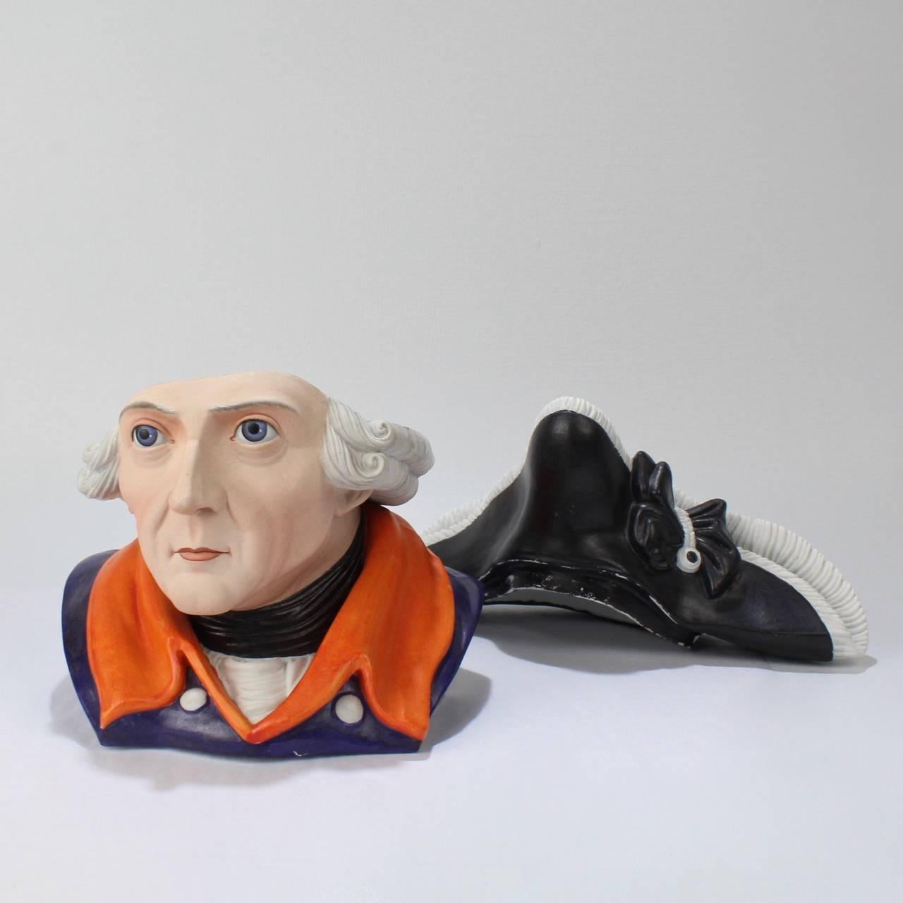 Porcelain Antique Figural German Bisque Humidor of the Prussian King Frederick the Great For Sale