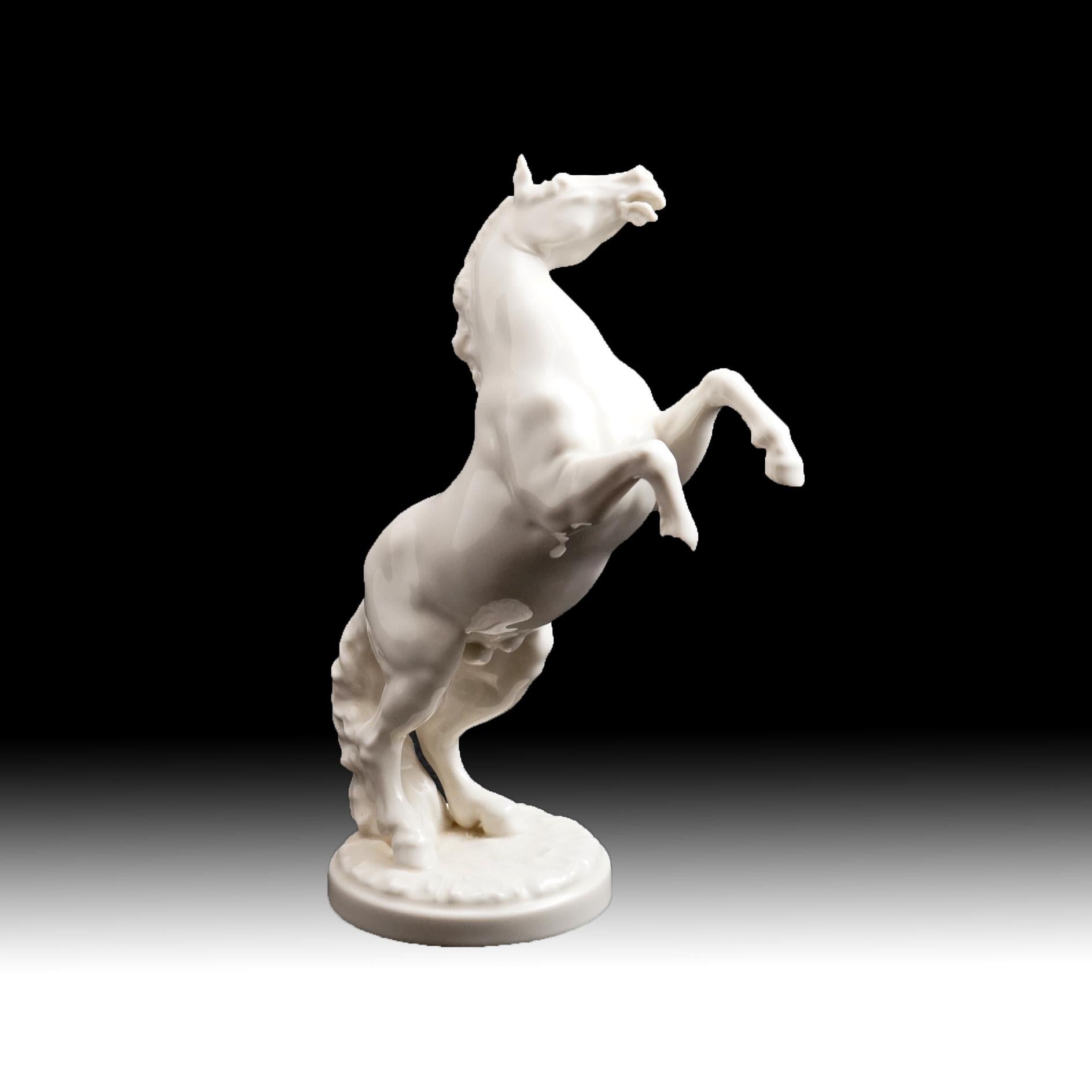 An antique figural German Hutschenreuther figure offers porcelain horse, maker mark on base as photographed, C1930

Measures - 12.75