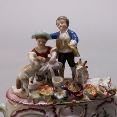 Antique Figural German Meissen School Painted and Gilt Porcelain Dresser Box