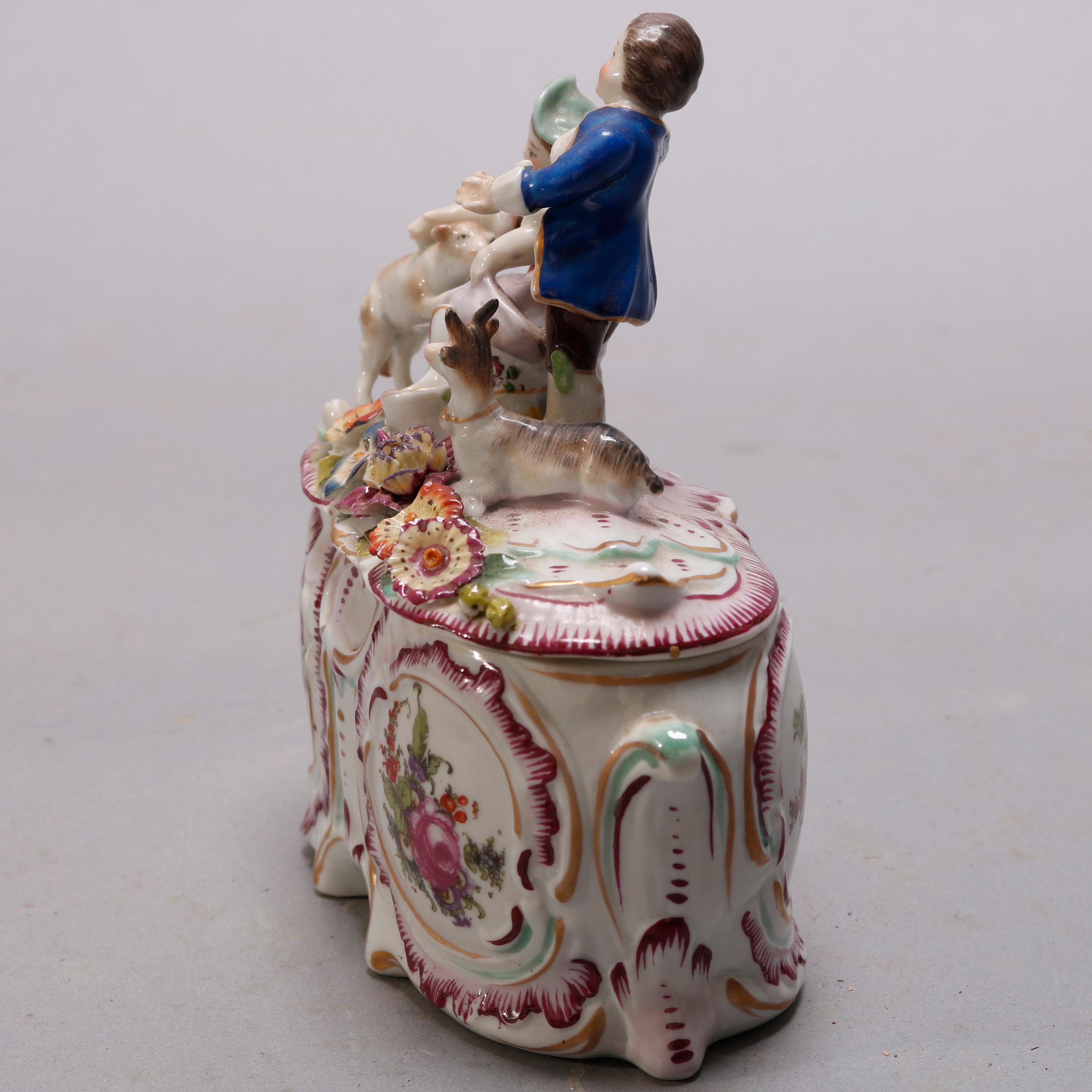 19th Century Antique Figural German Meissen School Painted and Gilt Porcelain Dresser Box