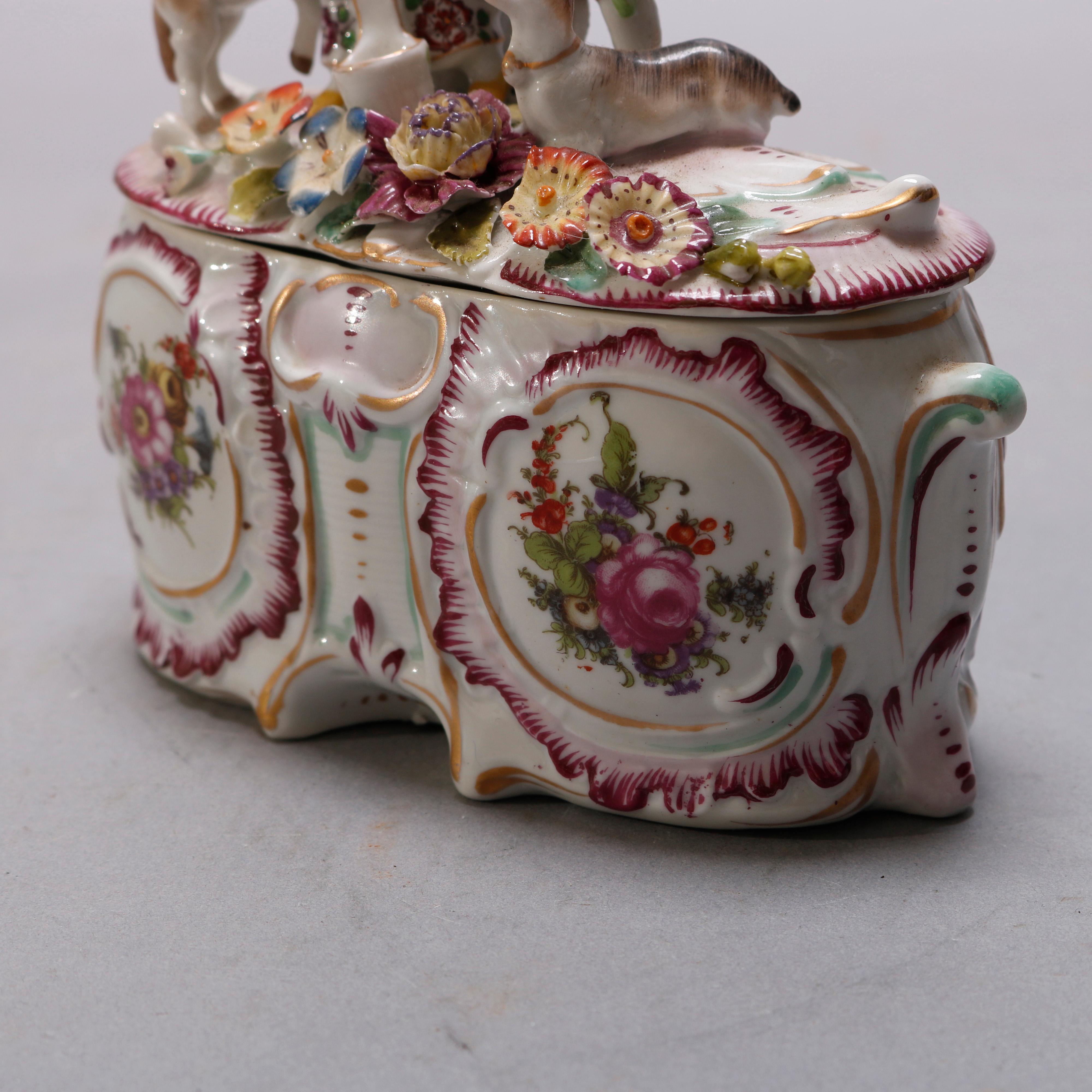 Antique Figural German Meissen School Painted and Gilt Porcelain Dresser Box 3