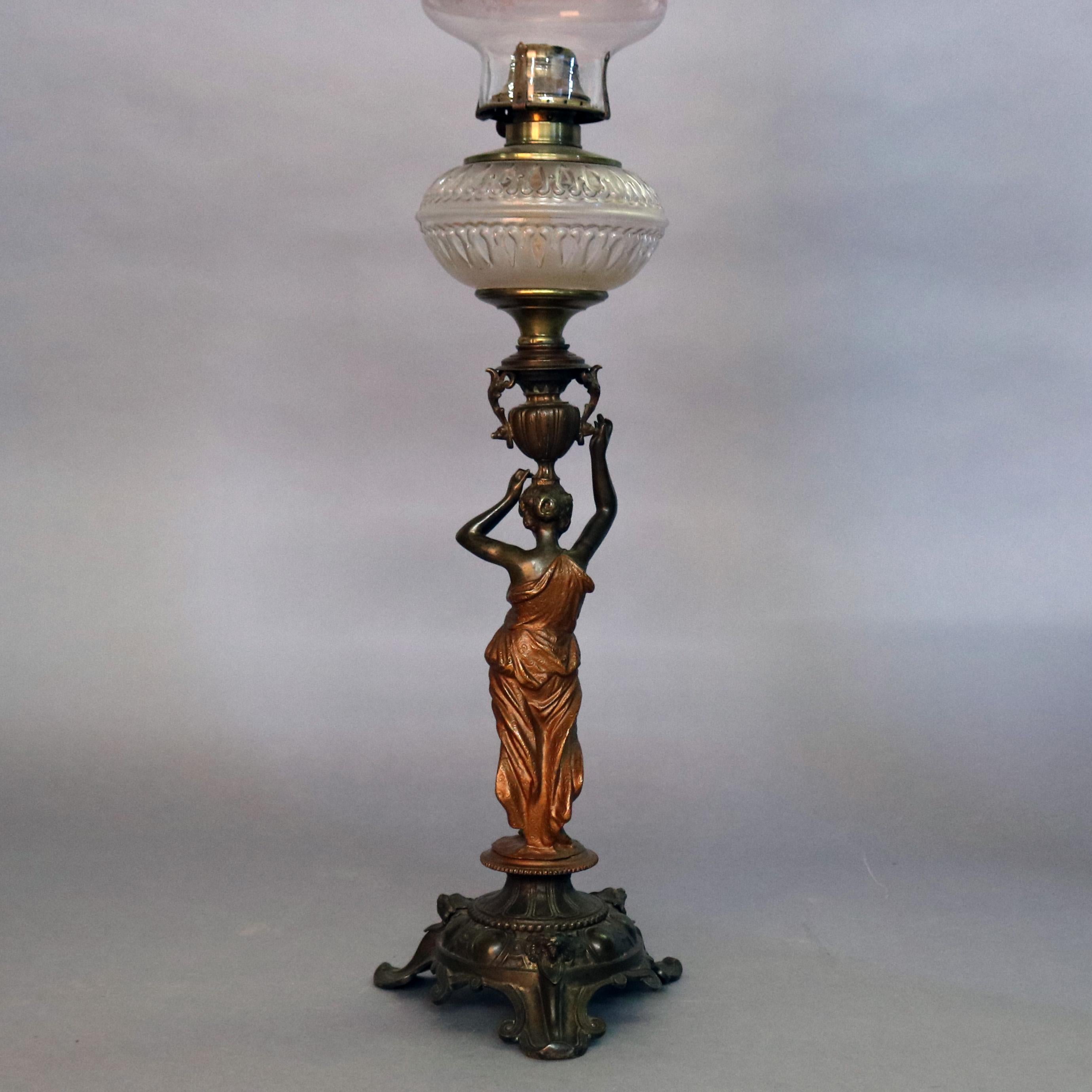 Antique Figural Gilt Bronze Gone with the Wind Lamp, Classical Woman, circa 1890 3