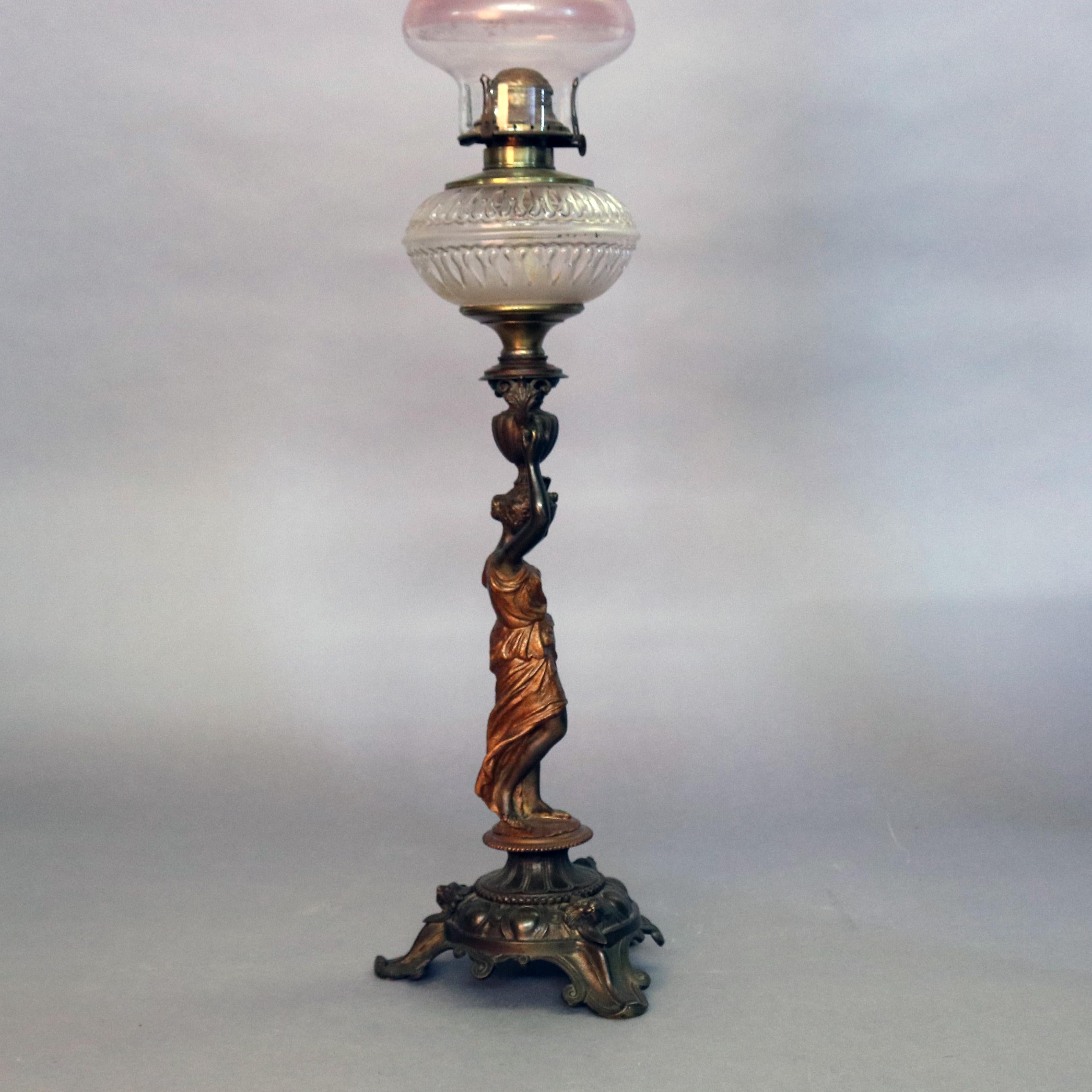 Antique Figural Gilt Bronze Gone with the Wind Lamp, Classical Woman, circa 1890 4