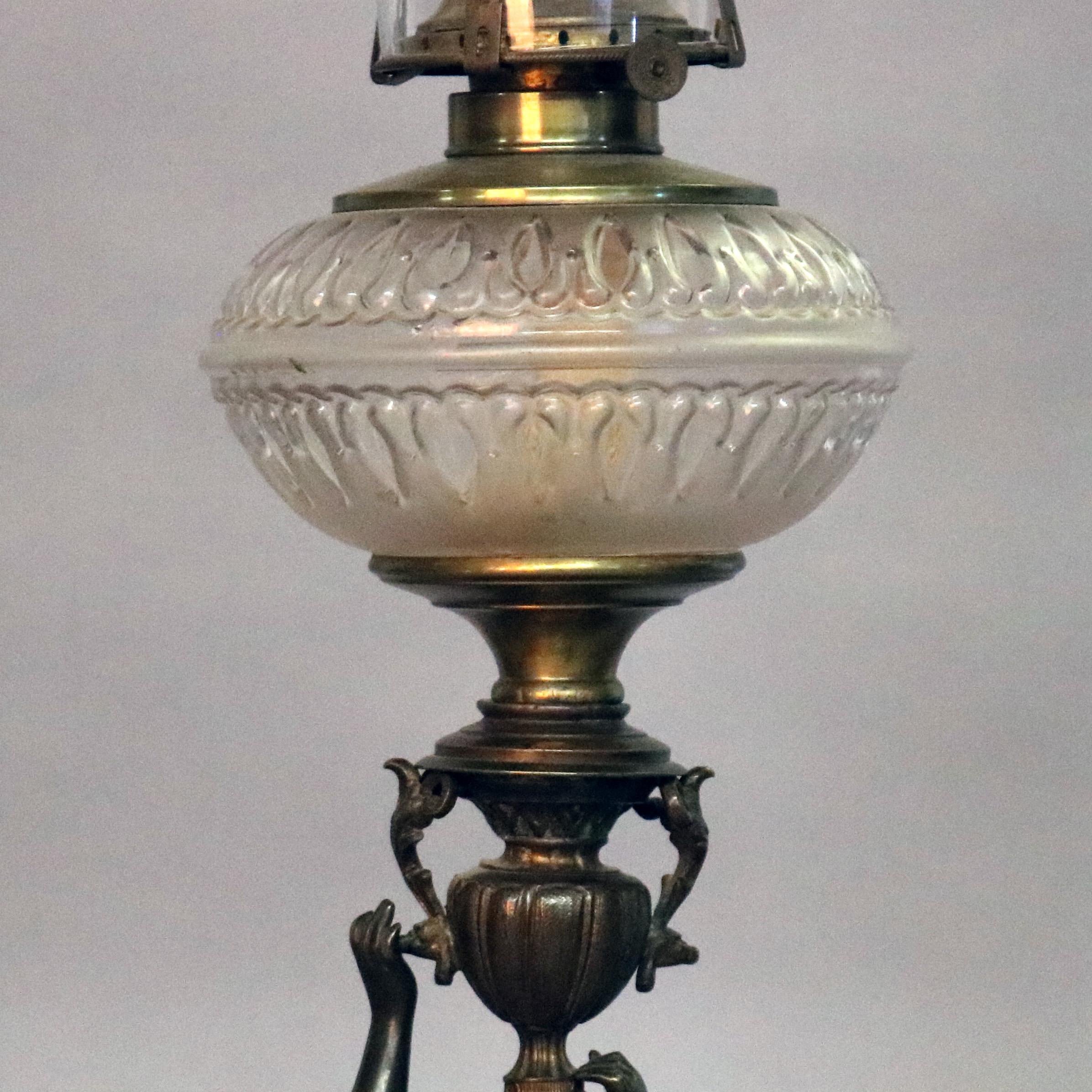 American Antique Figural Gilt Bronze Gone with the Wind Lamp, Classical Woman, circa 1890