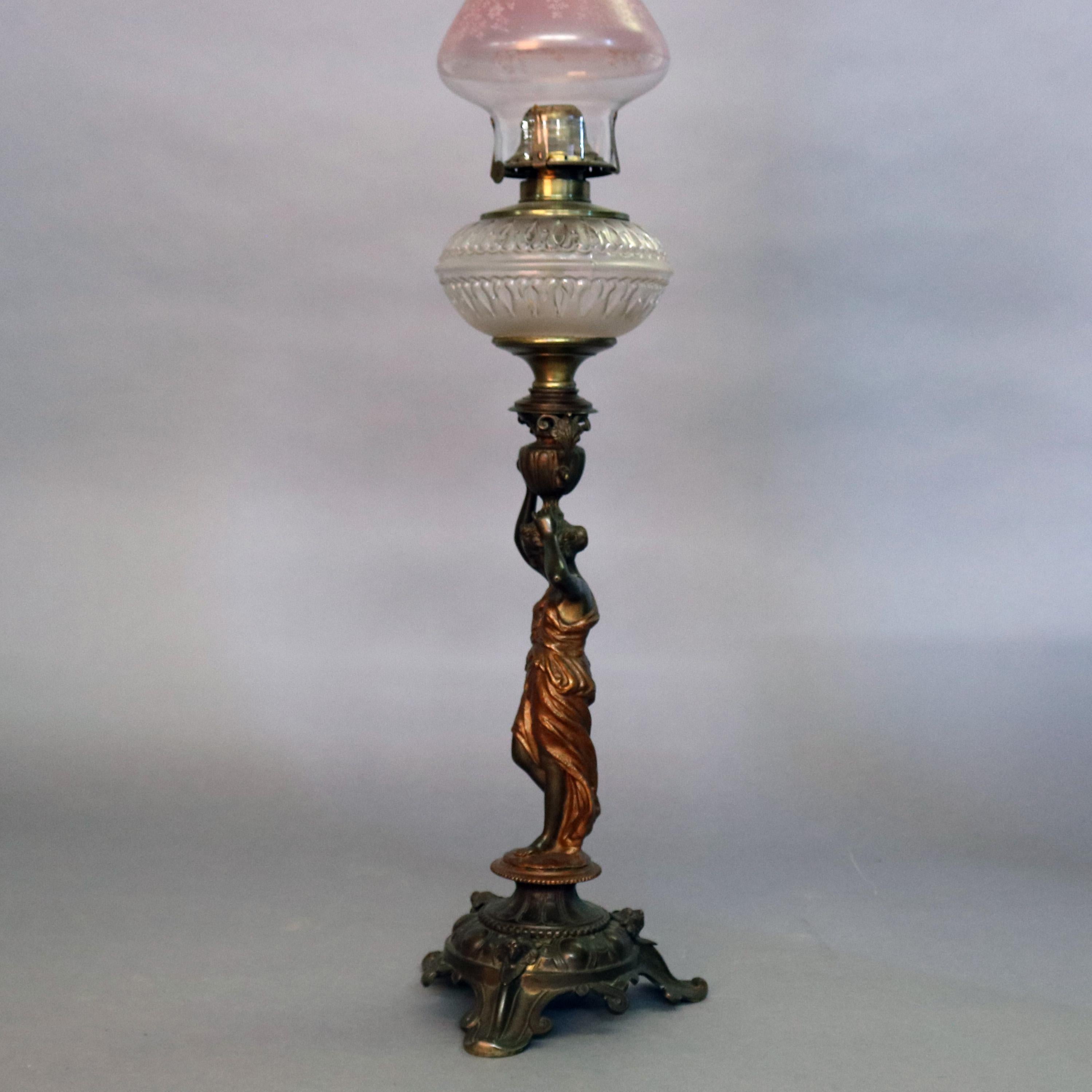 Antique Figural Gilt Bronze Gone with the Wind Lamp, Classical Woman, circa 1890 1