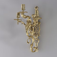 Antique Figural Gilt Bronze Three-Candle Wall Sconce with Mask C1920