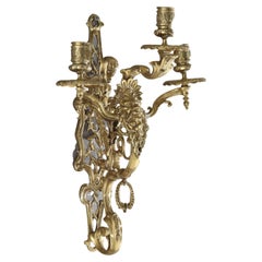 Antique Figural Gilt Bronze Three-Candle Wall Sconce with Mask C1920
