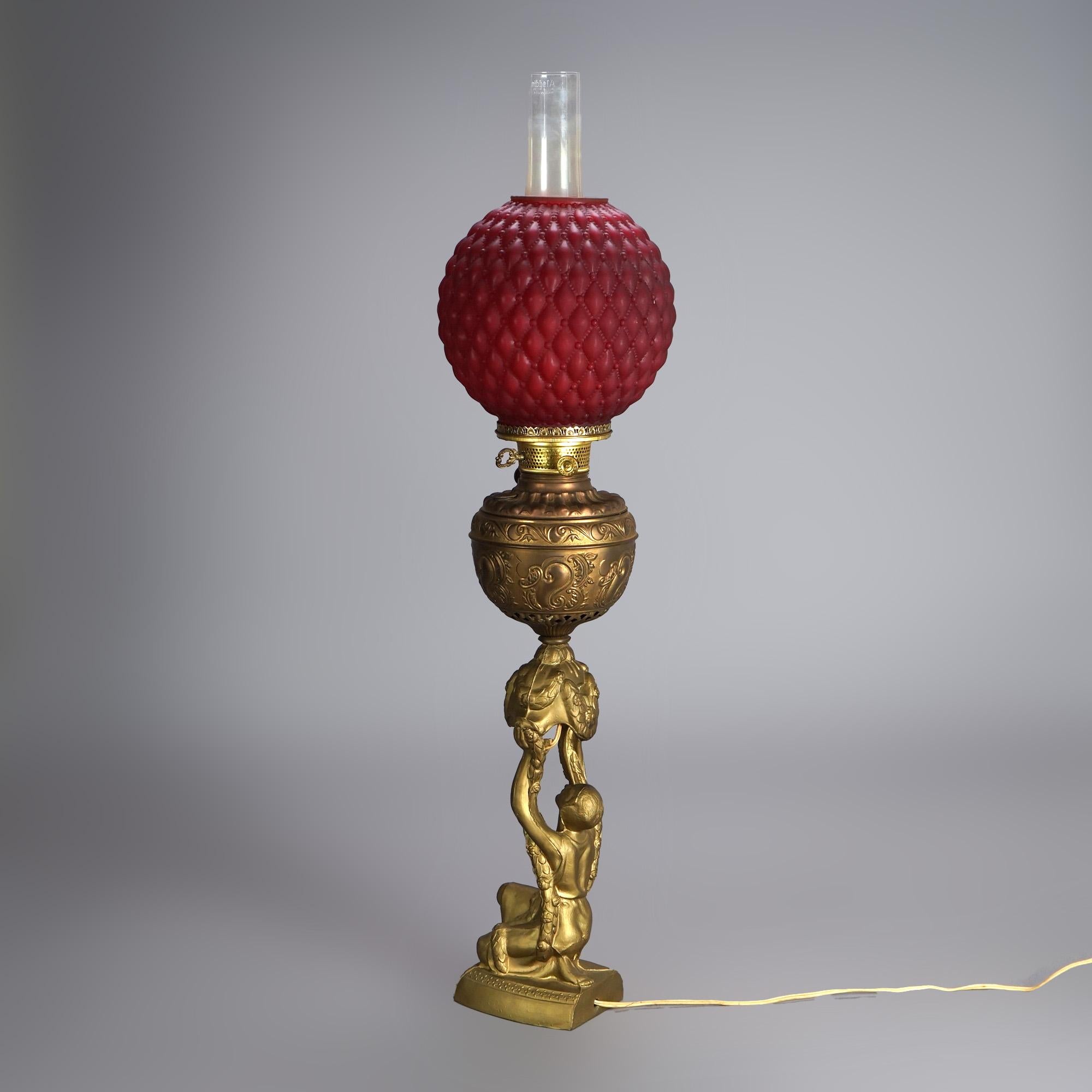 antique red glass lamp