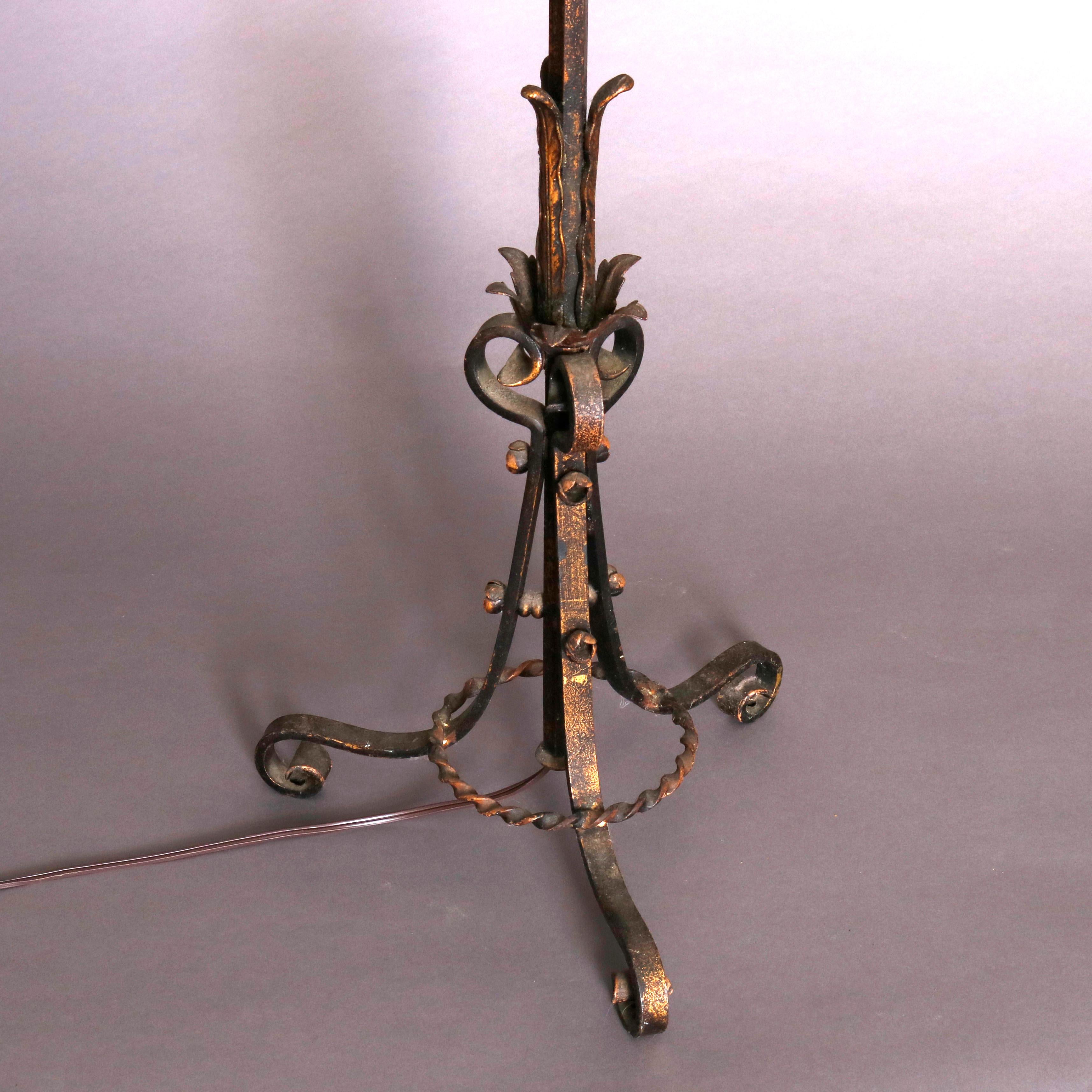 Antique Figural Goose Neck Foliate Pole Floor Lamp with Dolphin, circa 1920 In Good Condition In Big Flats, NY