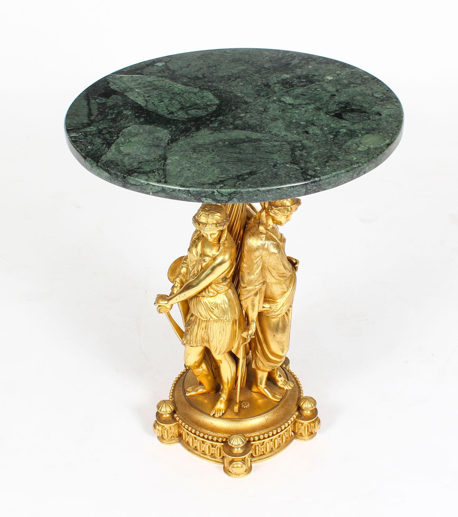 French Antique Figural Group Ormolu and Marble Occasional Table 19th Century