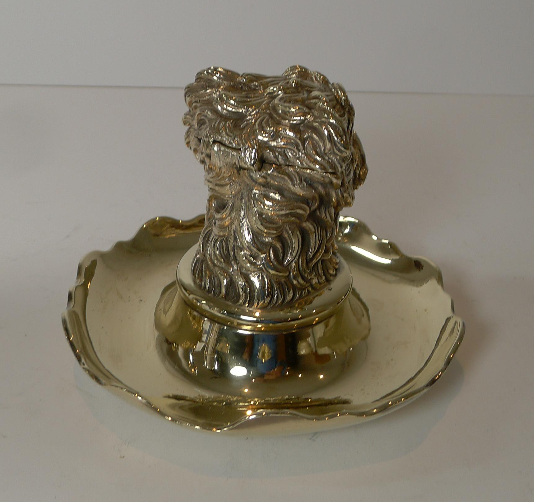 Victorian Antique Figural Inkwell, Greyfriars Bobby, Dog, c.1880