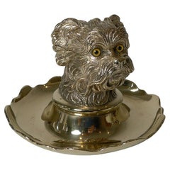 Antique Figural Inkwell, Greyfriars Bobby, Dog, c.1880