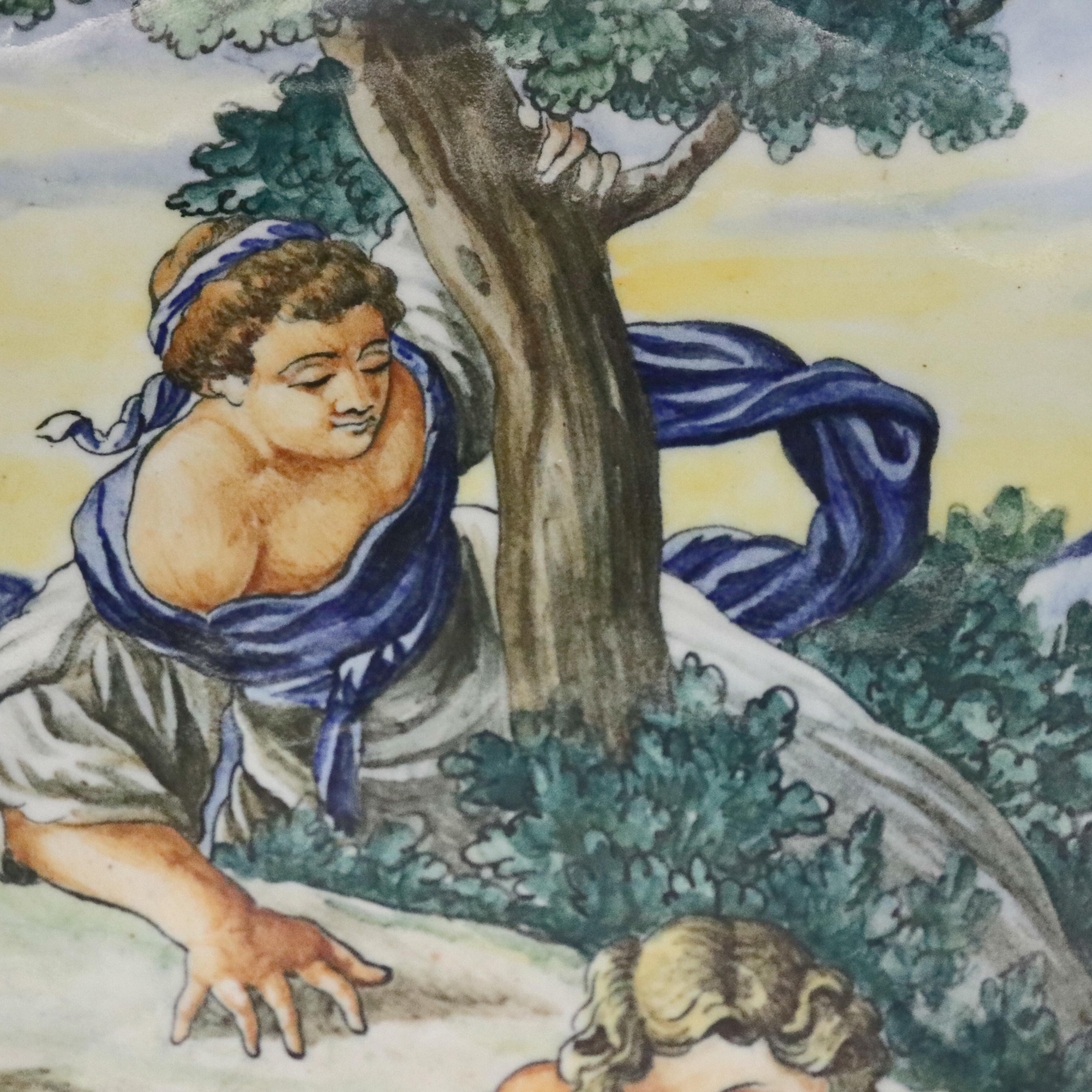 Glazed Figural Italian Classical Pictorial Majolica Pottery Center Bowl, circa 1880