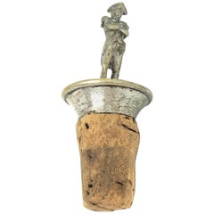 Antique Figural Napoleon Metal Wine Decanter Bottle Stopper & Cork, German