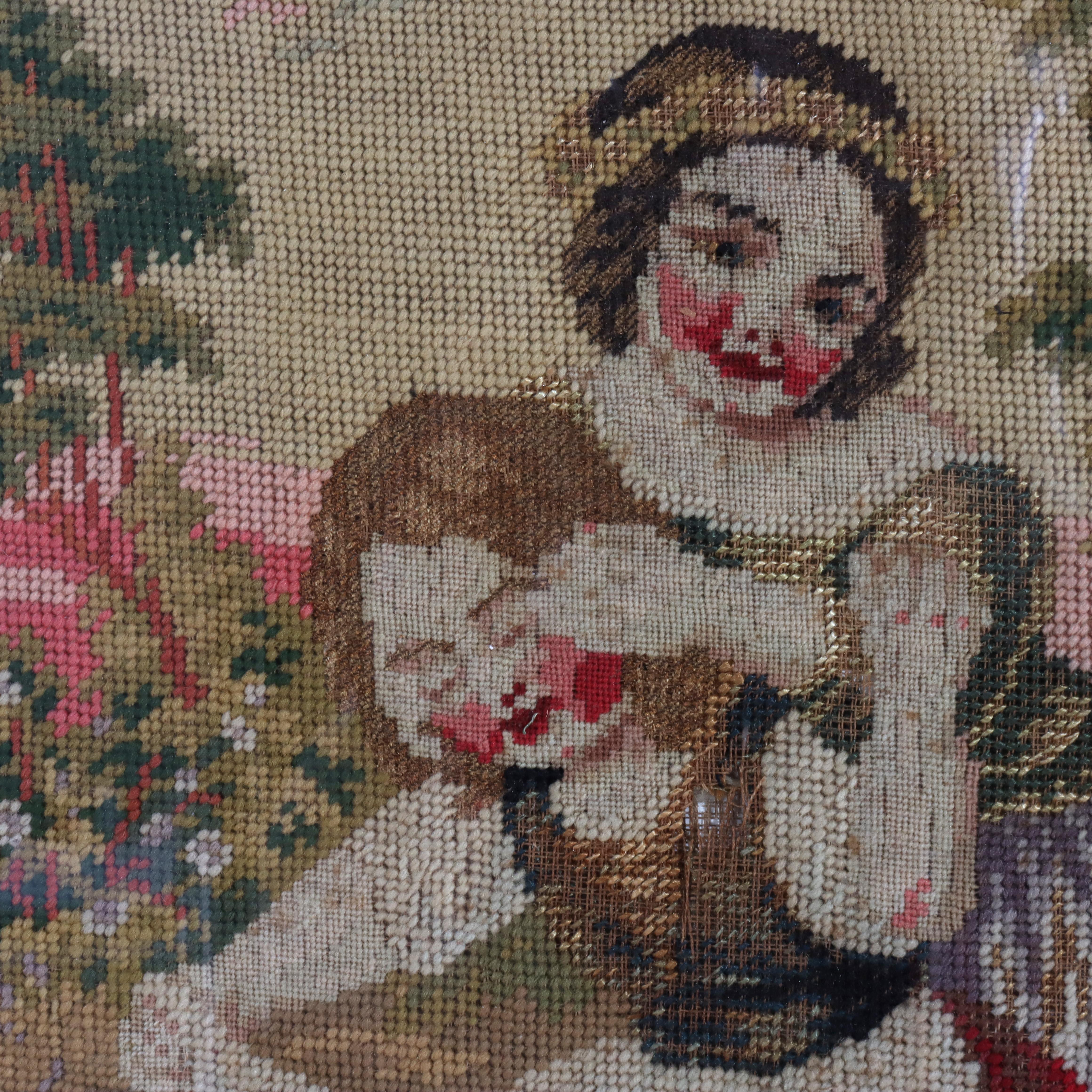 Antike Figural Needlepoint Porträt von zwei Frauen & ein Hund C1890

Maße - 26 1/2