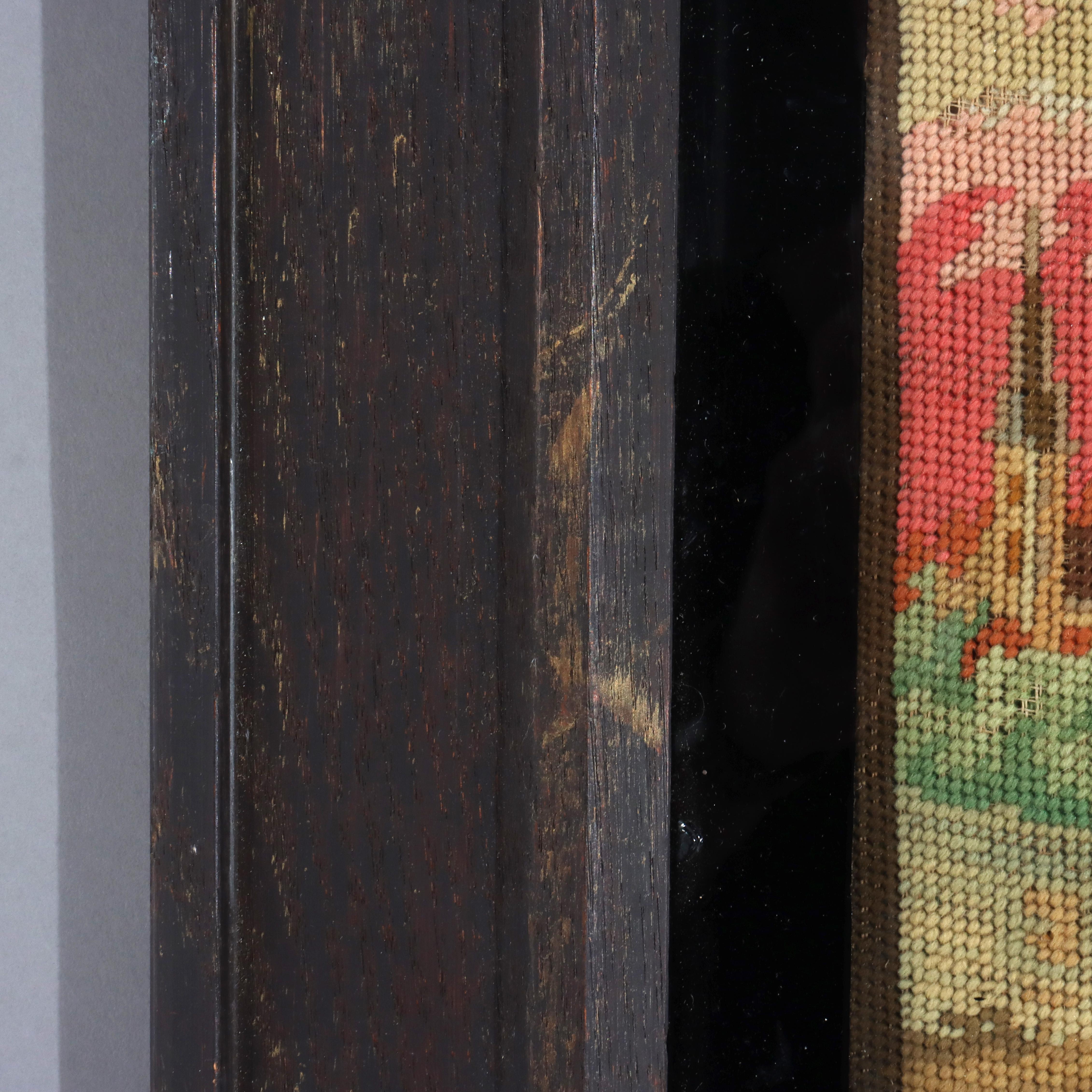 Antike Figural Needlepoint Porträt von zwei Frauen & ein Hund C1890 im Angebot 1