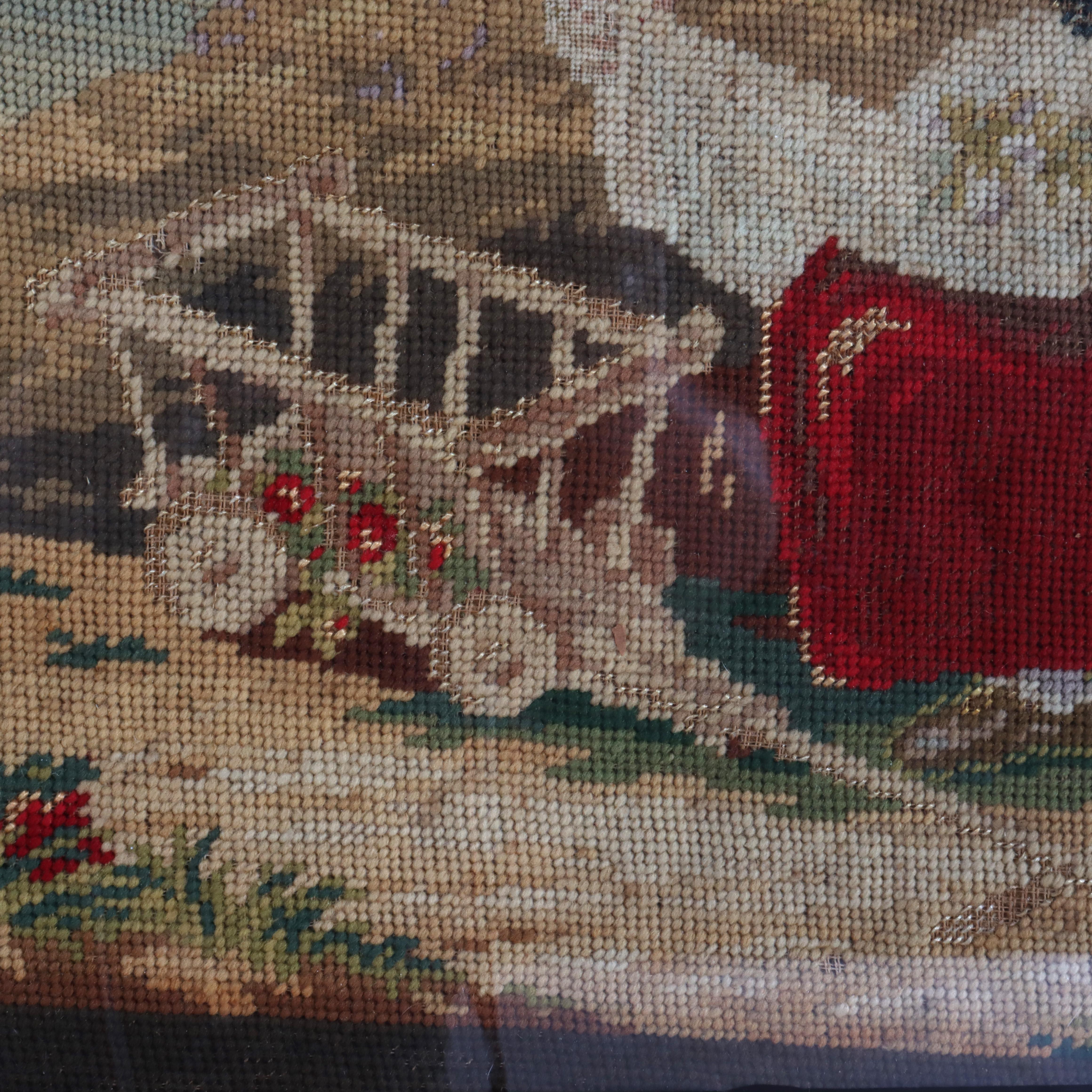 Antike Figural Needlepoint Porträt von zwei Frauen & ein Hund C1890 im Angebot 2