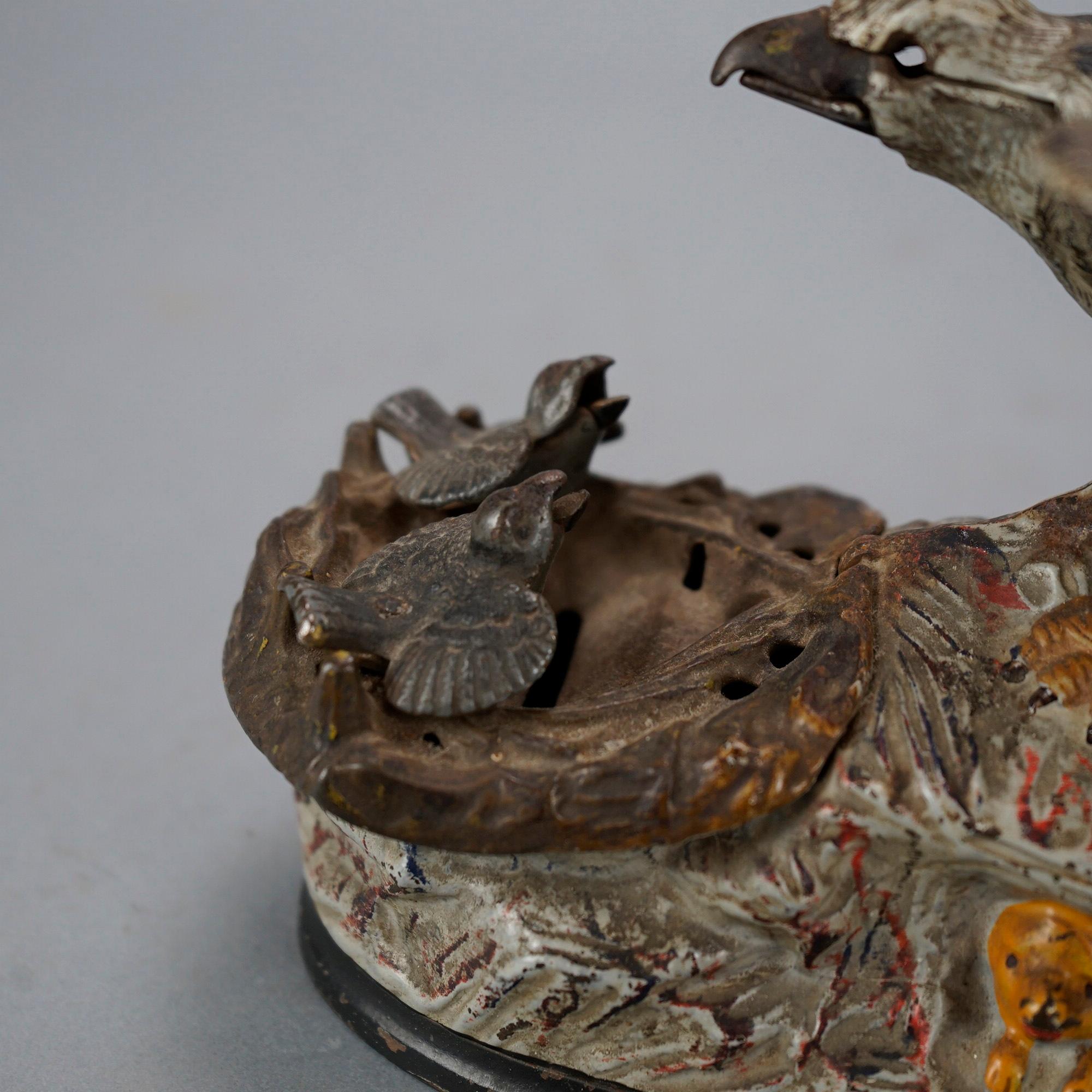 Antique Figural Polychromed Cast Iron Mechanical Bird Bank Circa 1890 6
