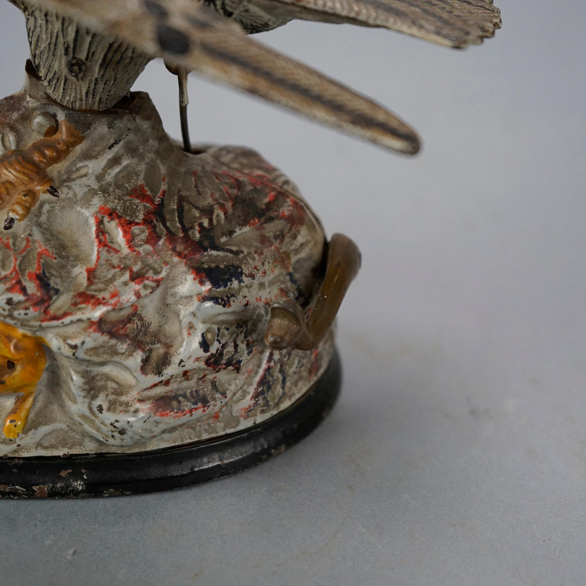 Antique Figural Polychromed Cast Iron Mechanical Bird Bank Circa 1890 7