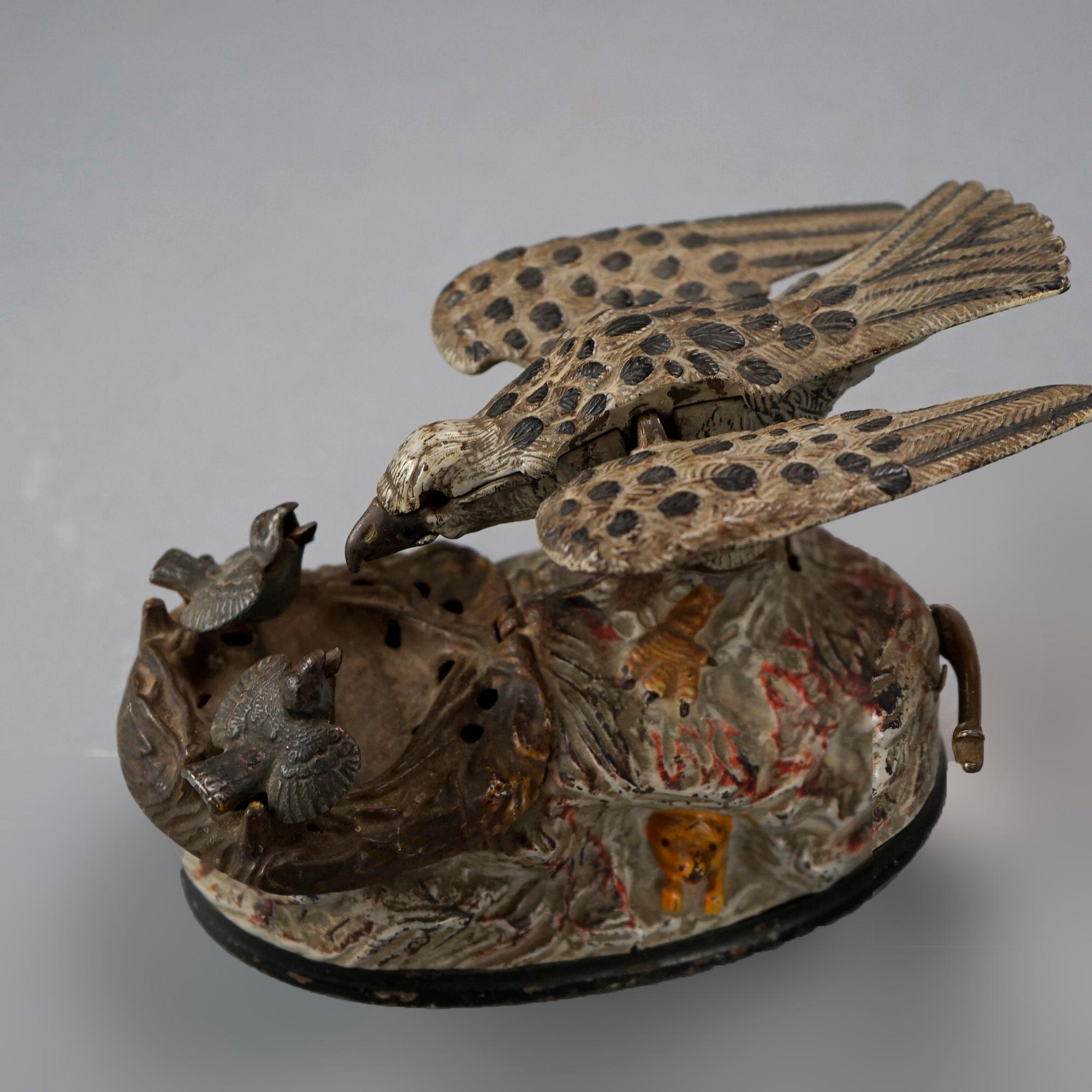 19th Century Antique Figural Polychromed Cast Iron Mechanical Bird Bank Circa 1890